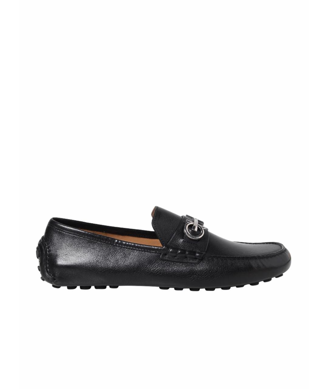 FERRAGAMO Черные кожаные мокасины, фото 1