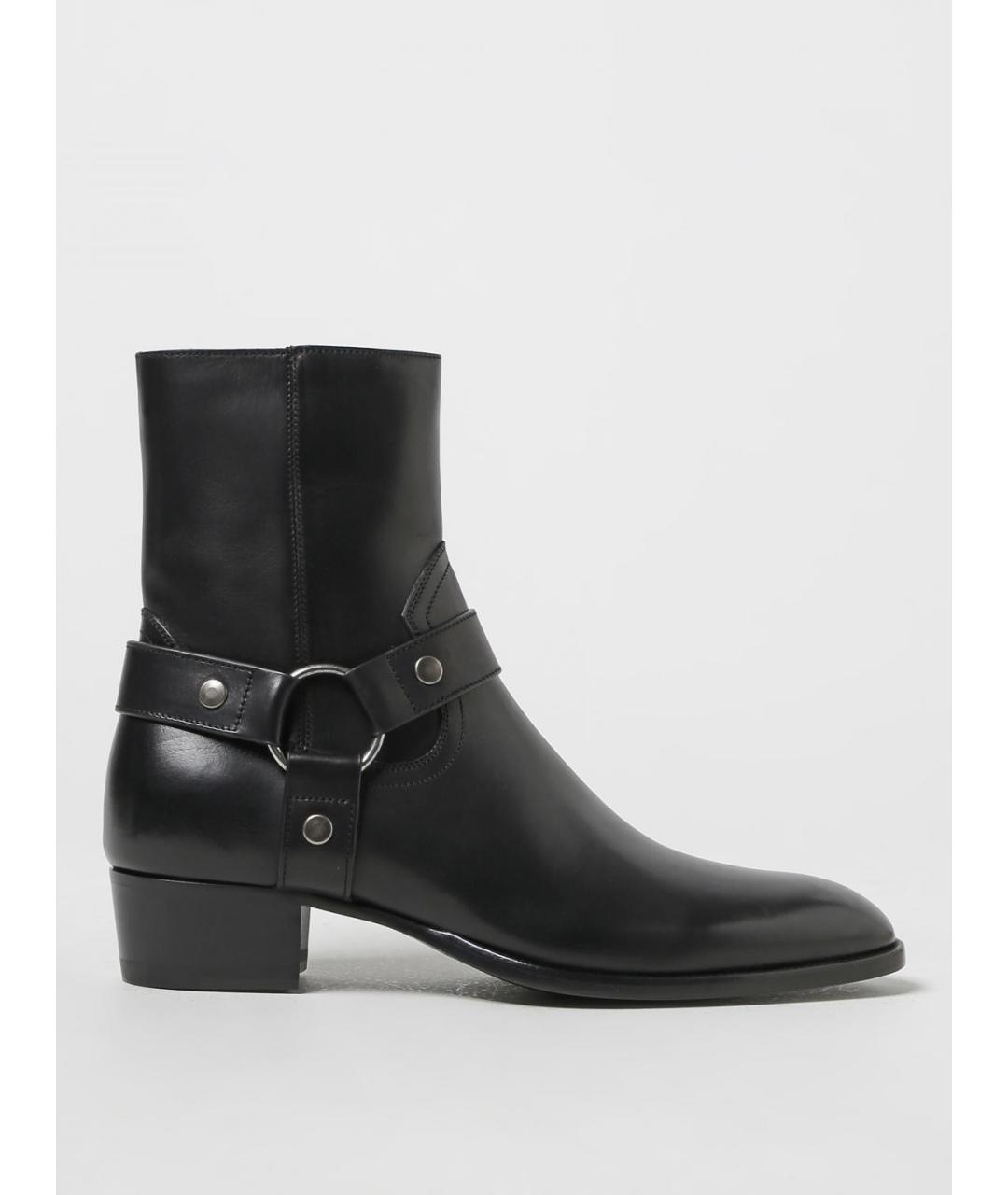 SAINT LAURENT Черные кожаные высокие ботинки, фото 5