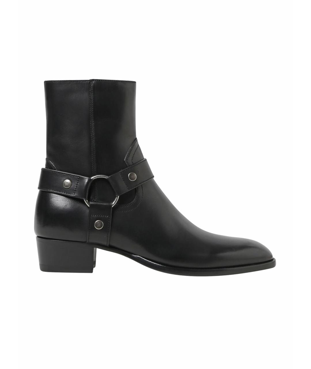 SAINT LAURENT Черные кожаные высокие ботинки, фото 1