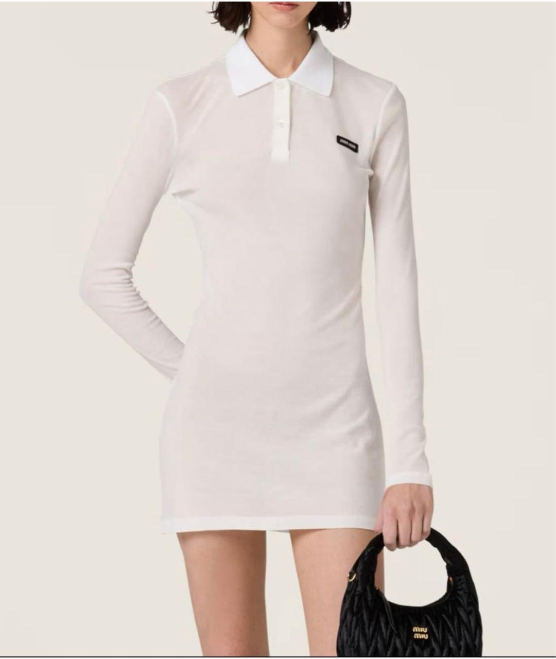 MIU MIU Белое хлопковое повседневное платье, фото 2