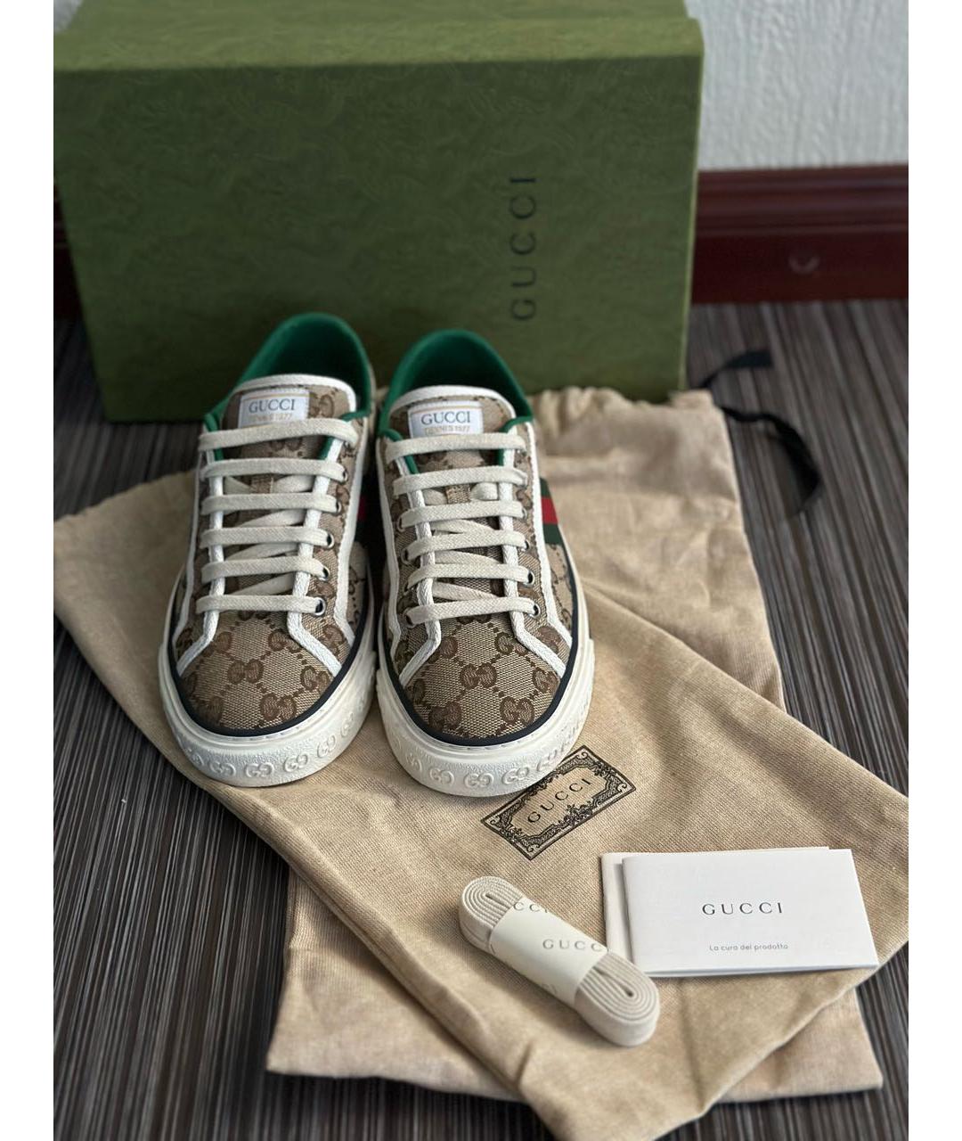 GUCCI Коричневые текстильные кеды, фото 2