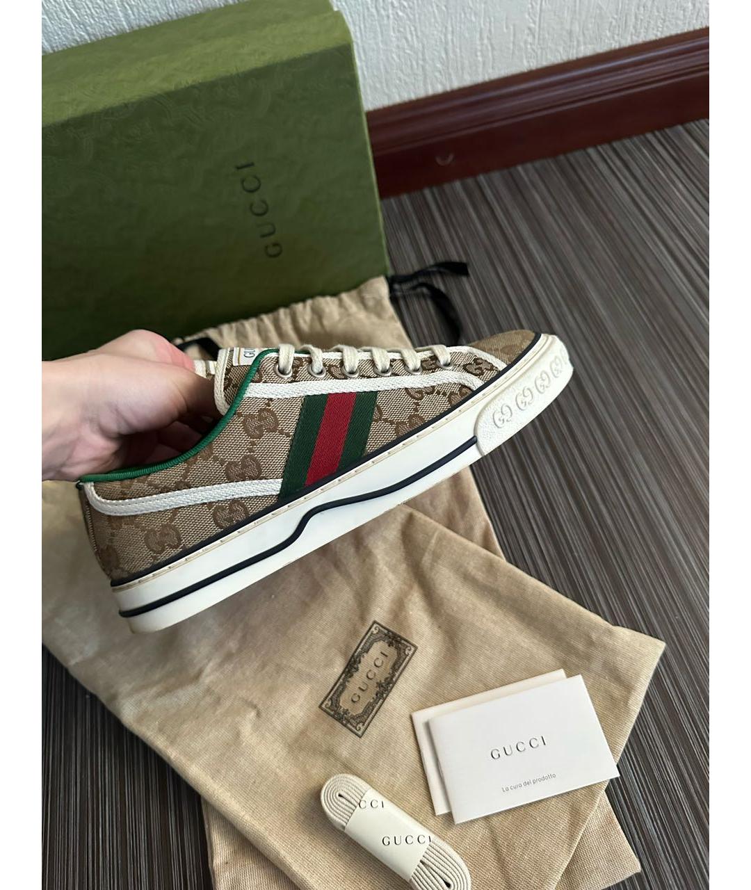 GUCCI Коричневые текстильные кеды, фото 5