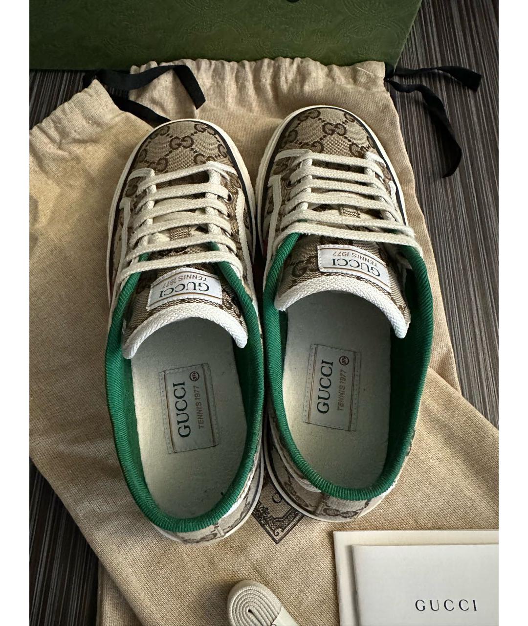 GUCCI Коричневые текстильные кеды, фото 3