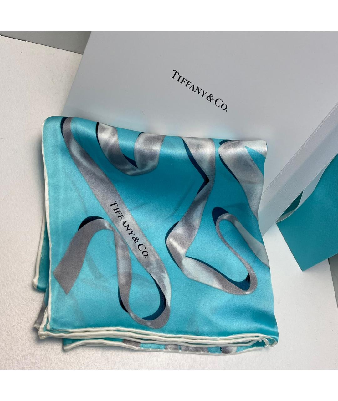 TIFFANY&CO Бирюзовый шелковый платок, фото 9