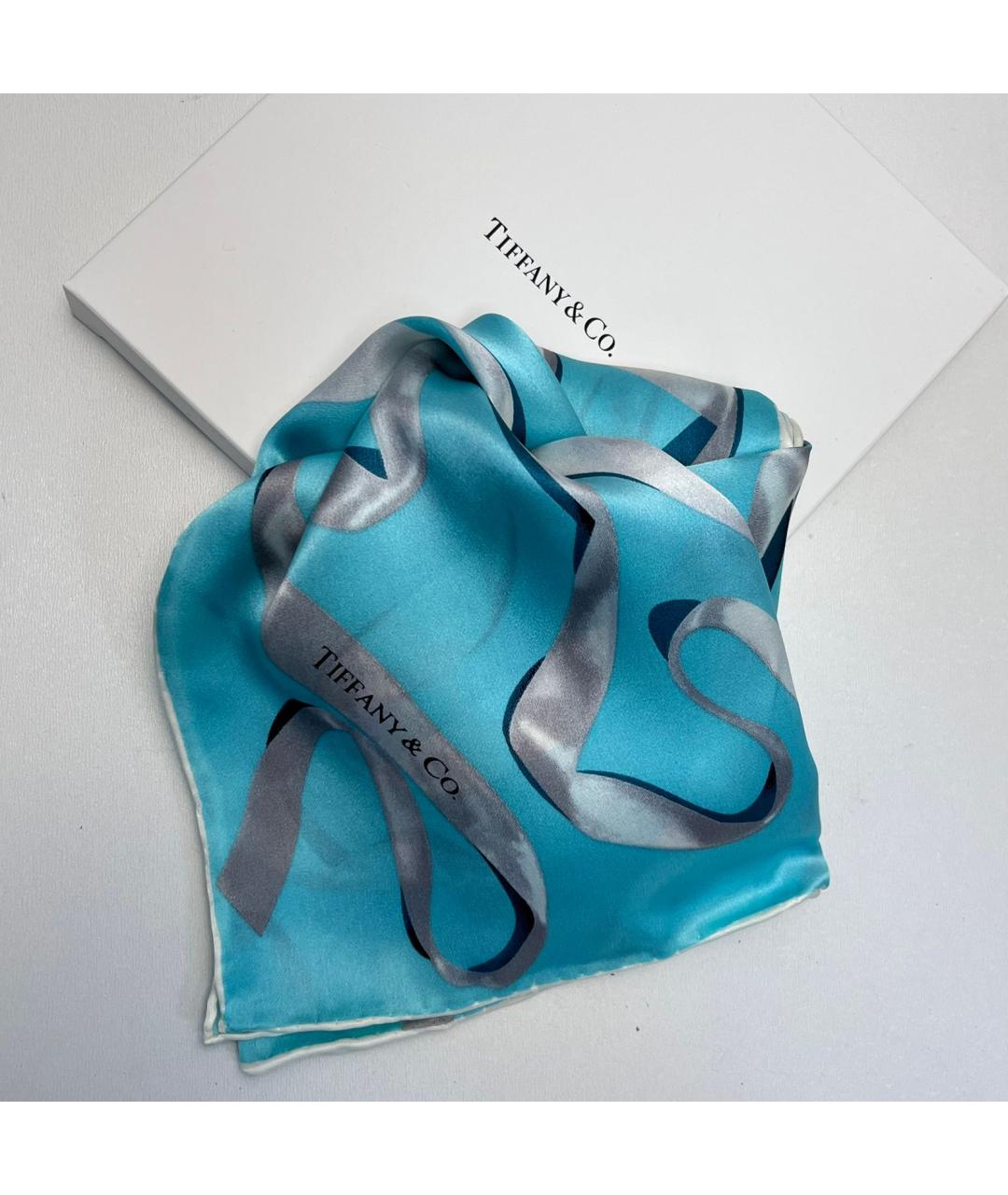 TIFFANY&CO Бирюзовый шелковый платок, фото 7