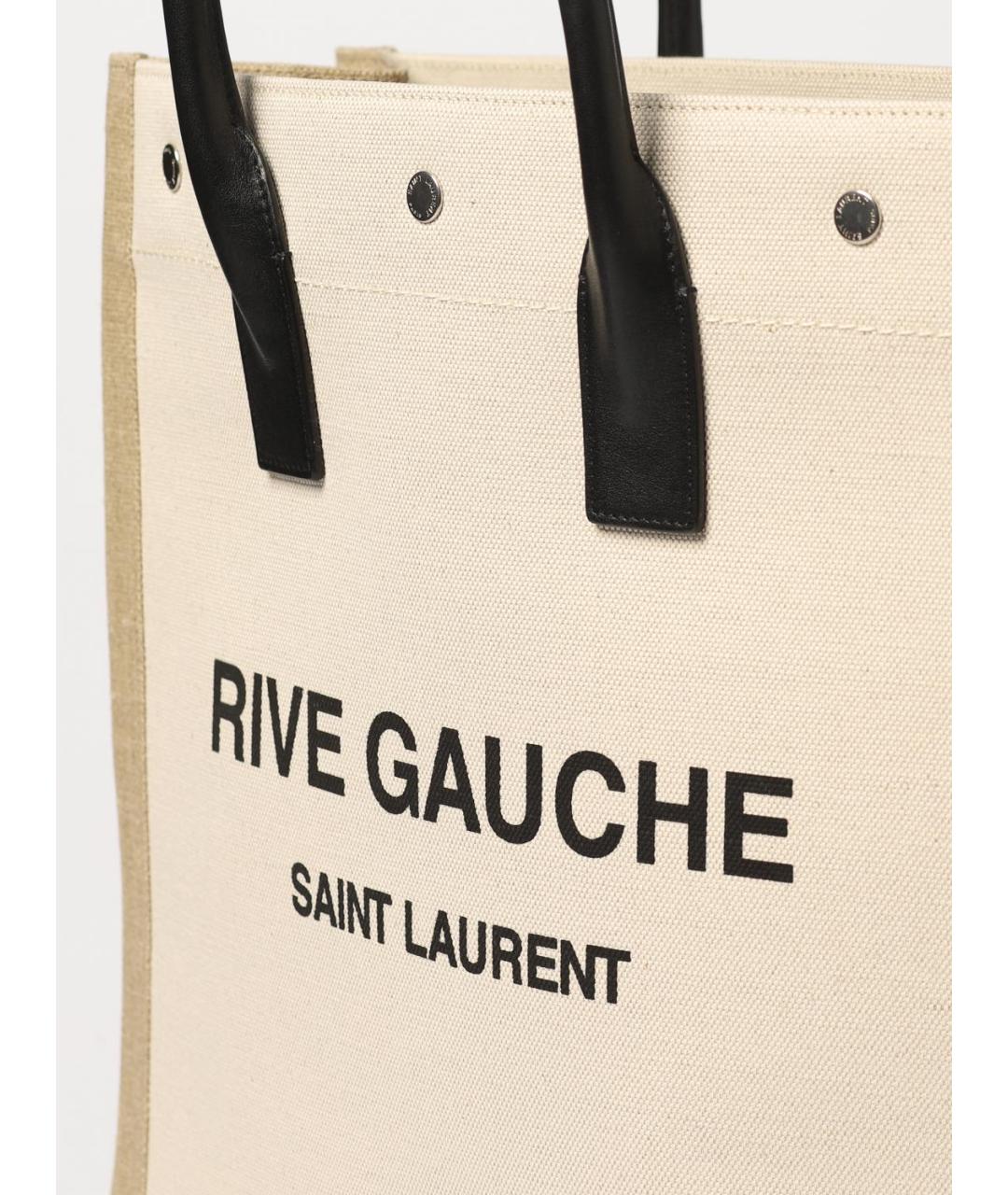 SAINT LAURENT Бежевая тканевая сумка тоут, фото 3