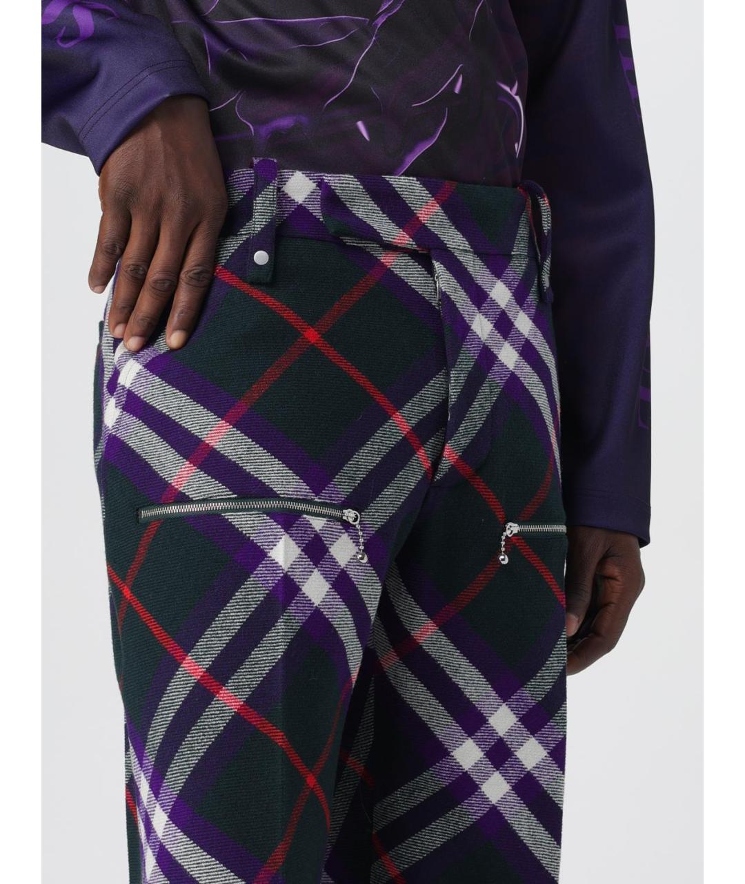 BURBERRY Мульти шерстяные повседневные брюки, фото 6