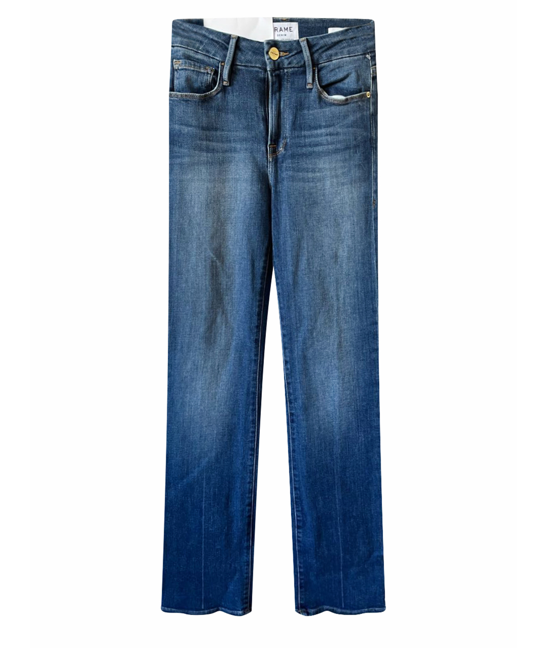 FRAME Синие хлопко-эластановые прямые джинсы, фото 1