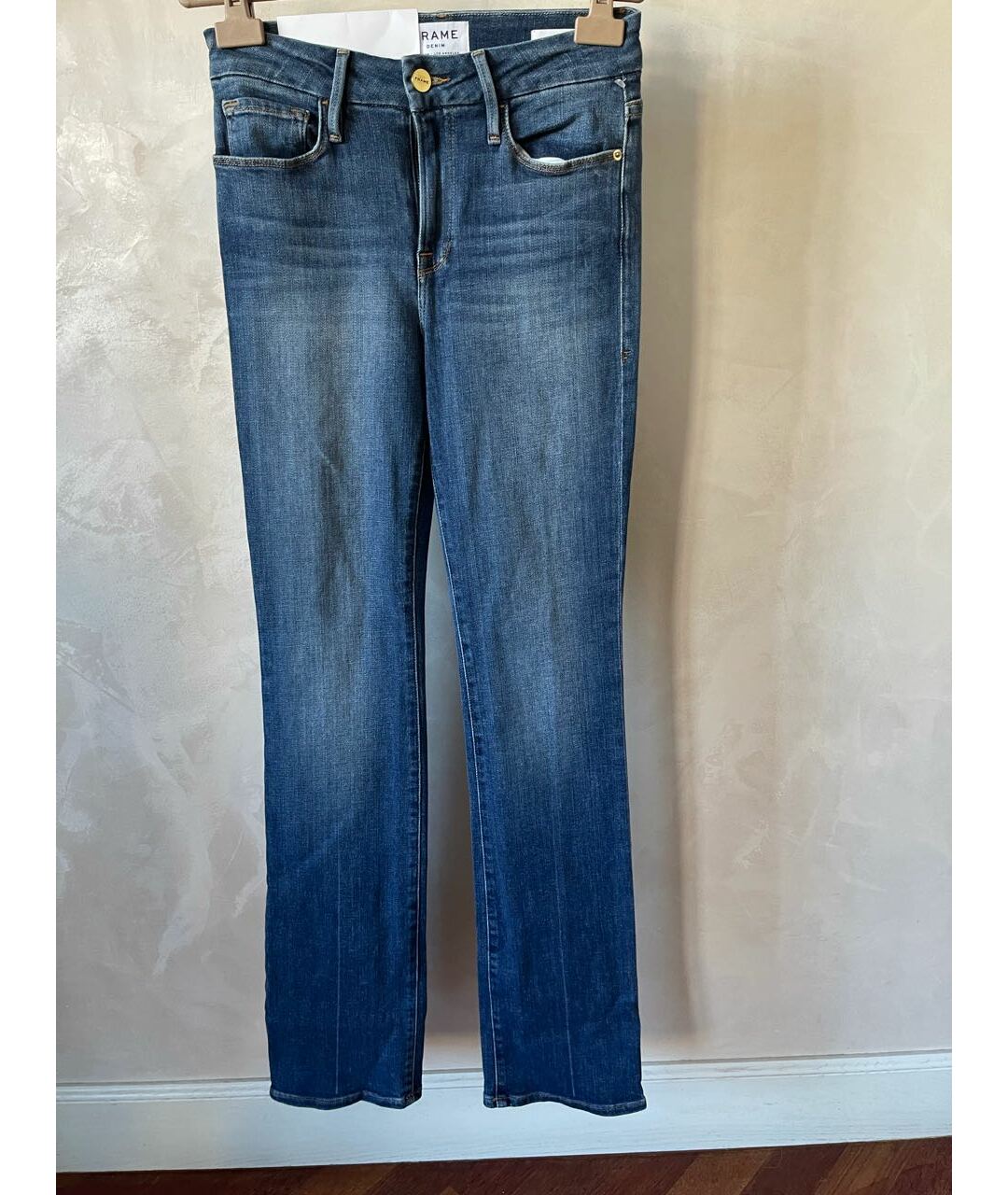 FRAME Синие хлопко-эластановые прямые джинсы, фото 6