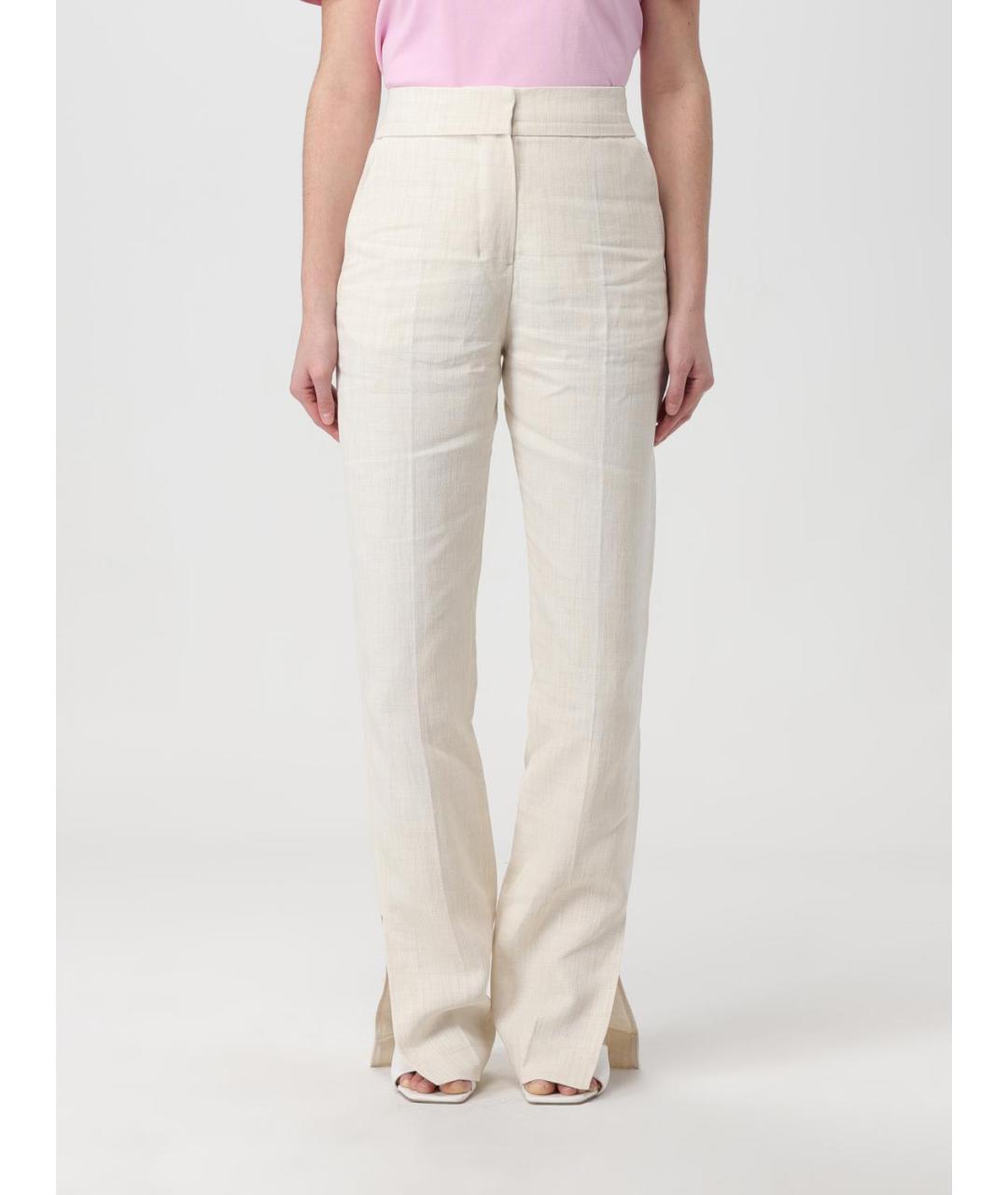 JACQUEMUS Белые льняные прямые брюки, фото 2