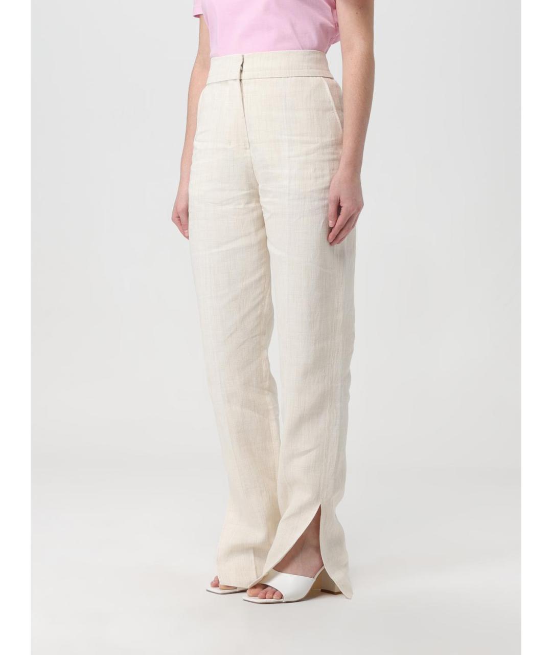 JACQUEMUS Белые льняные прямые брюки, фото 5