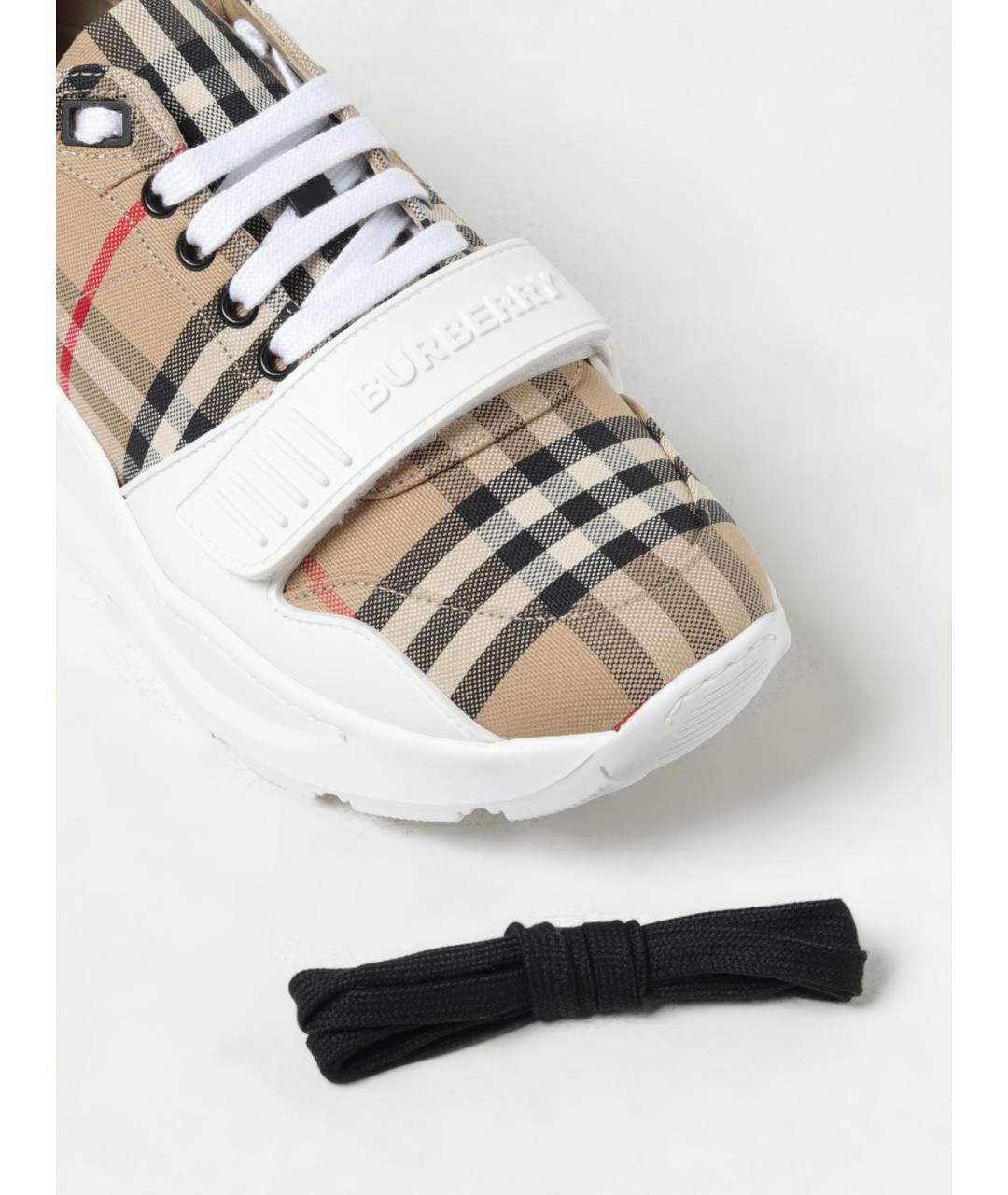 BURBERRY Бежевые текстильные низкие кроссовки / кеды, фото 4