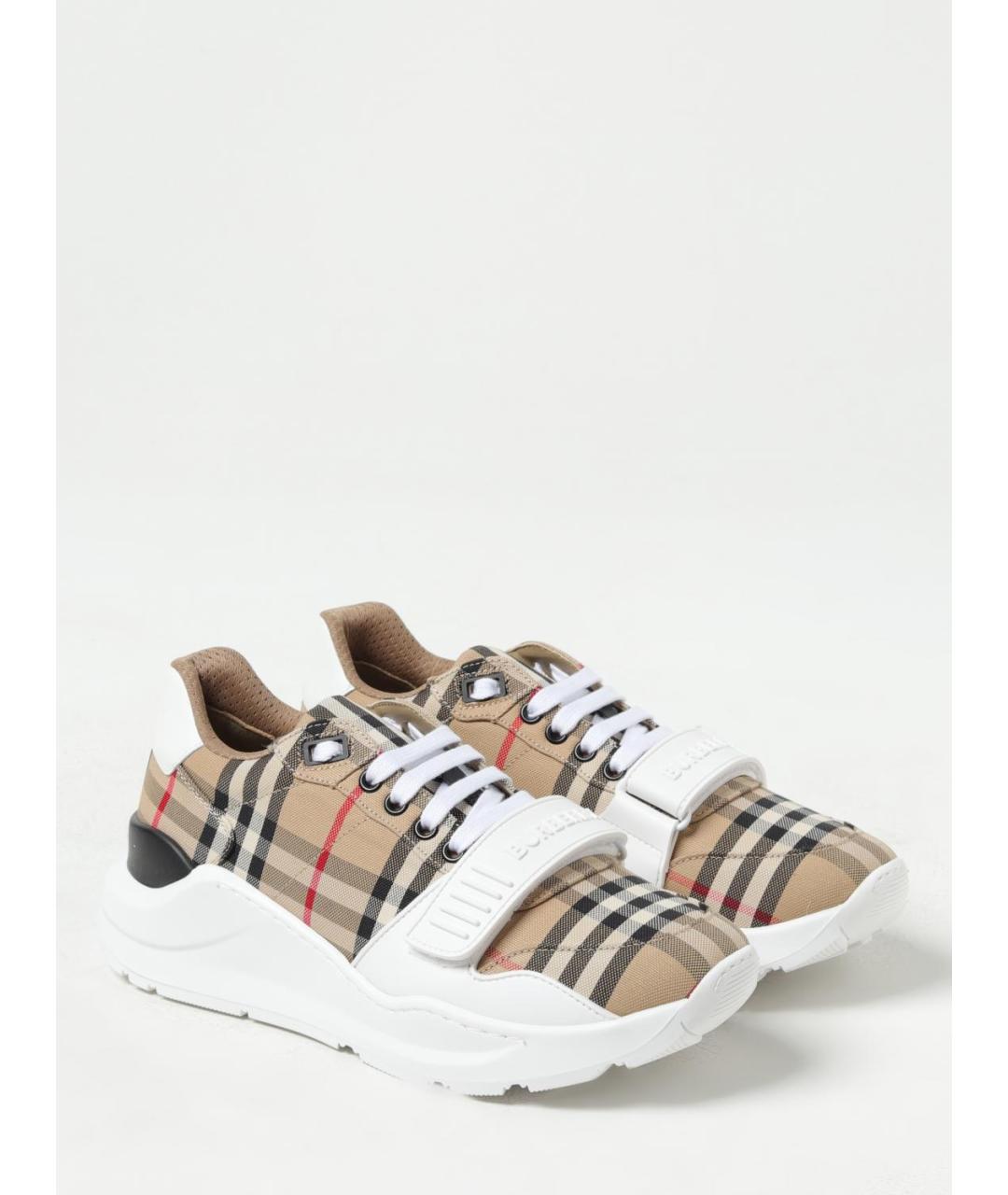 BURBERRY Бежевые текстильные низкие кроссовки / кеды, фото 2