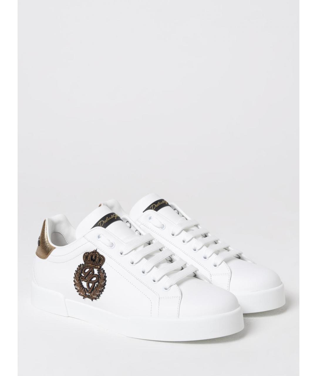 DOLCE&GABBANA Белые кожаные низкие кроссовки / кеды, фото 2