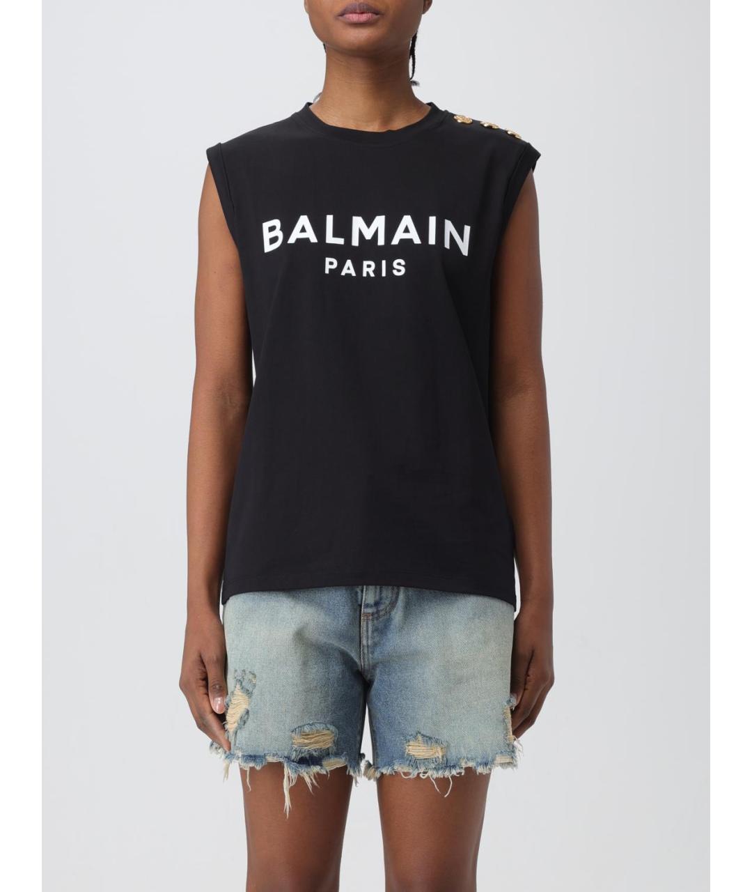 BALMAIN Черная хлопковая футболка, фото 2