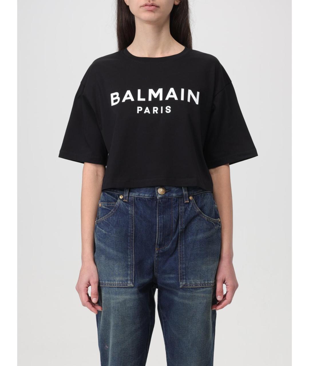 BALMAIN Черная хлопковая футболка, фото 2