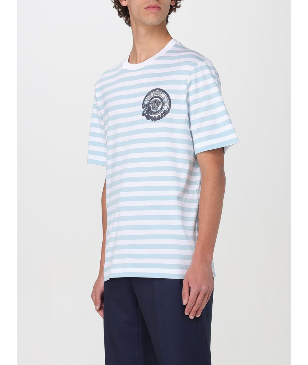 VERSACE Голубая хлопковая футболка, фото 5