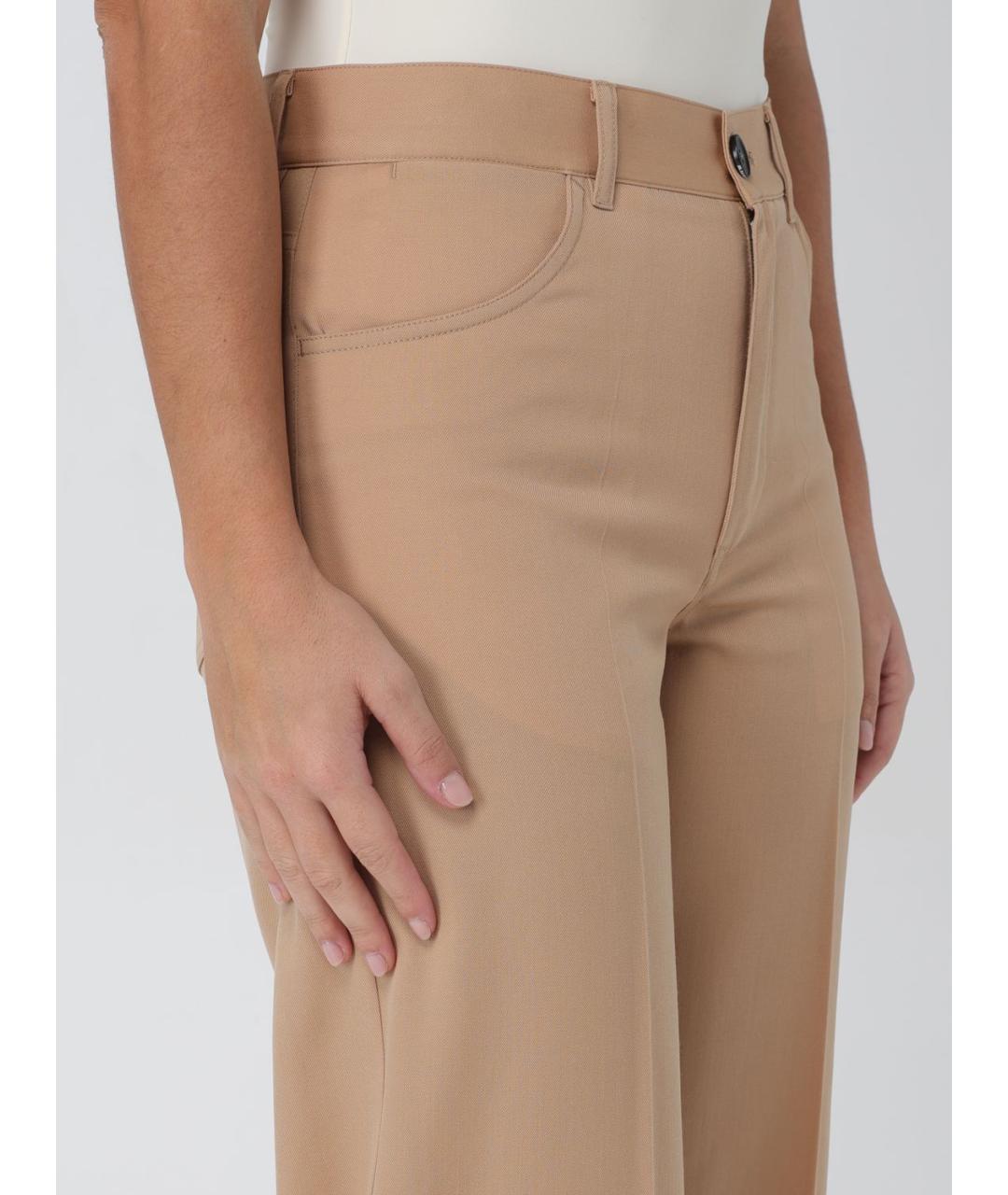 JIL SANDER Бежевые шерстяные прямые брюки, фото 5