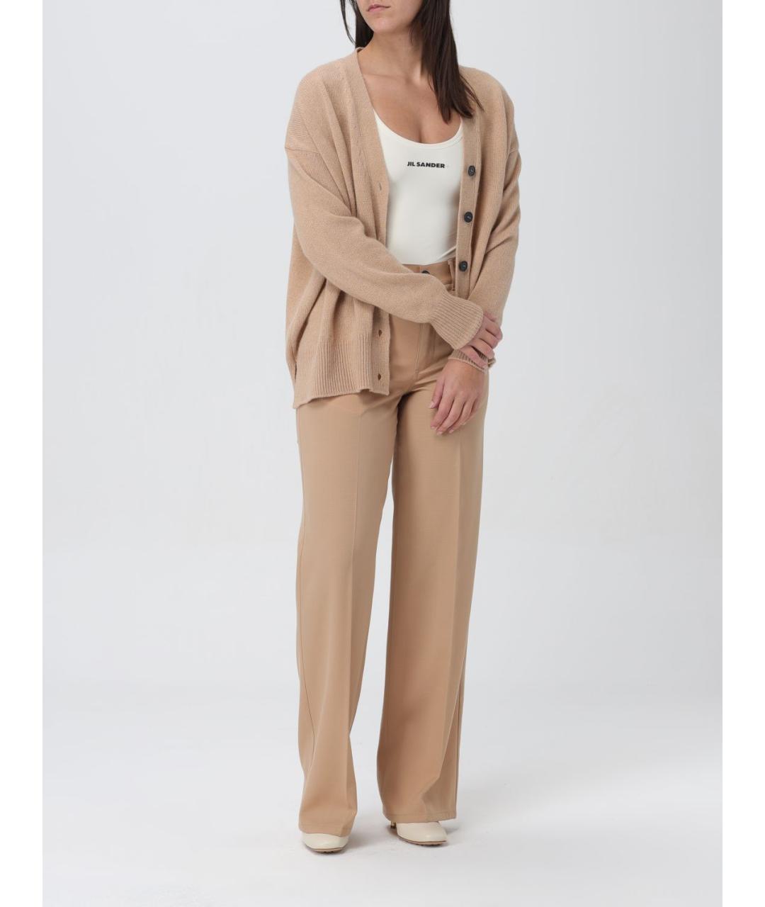 JIL SANDER Бежевые шерстяные прямые брюки, фото 3