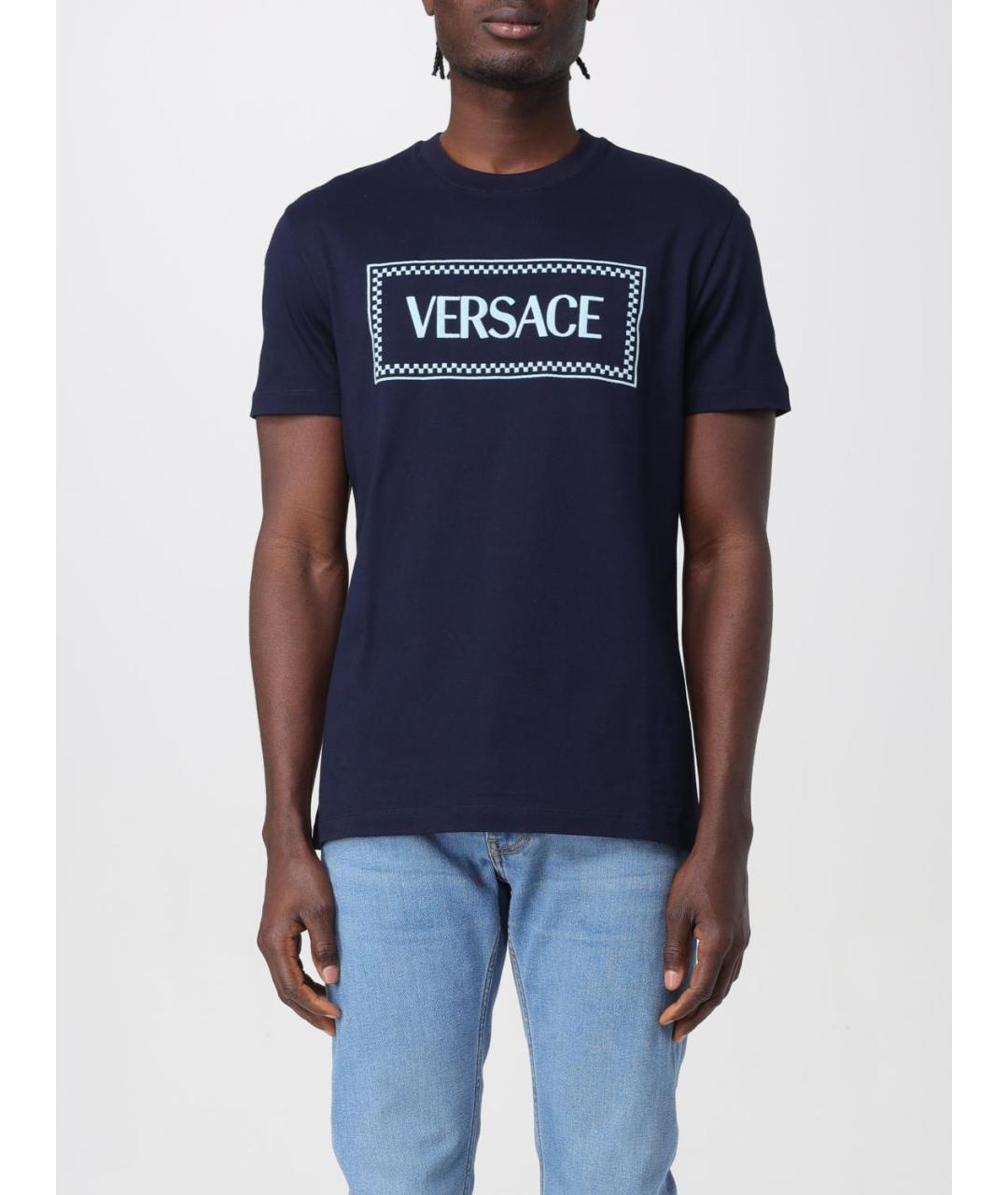 VERSACE Синяя хлопковая футболка, фото 2