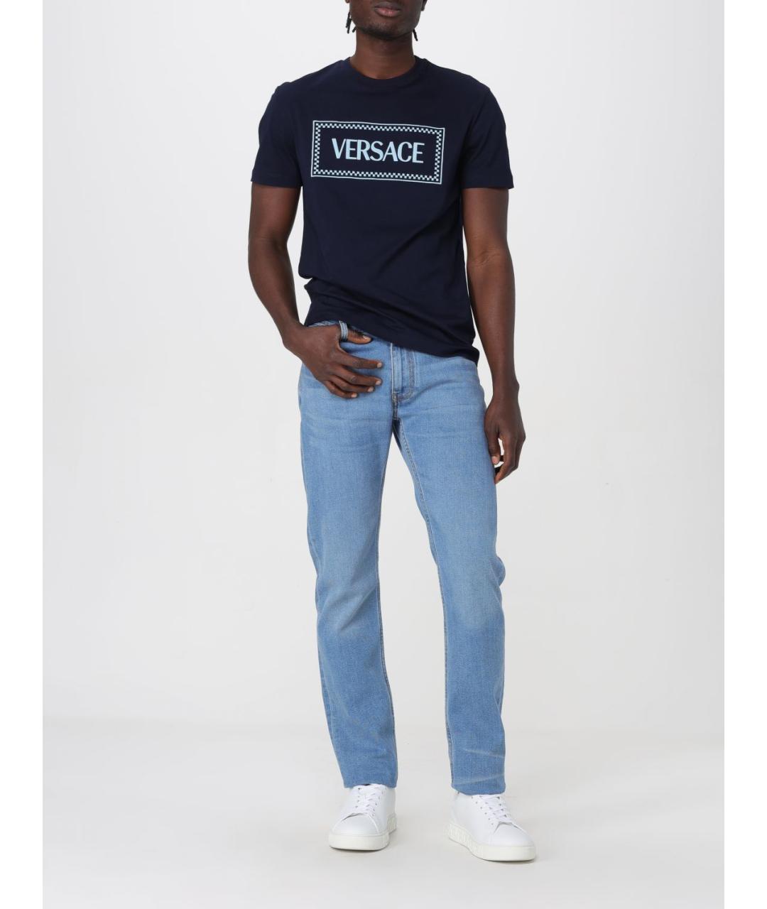 VERSACE Синяя хлопковая футболка, фото 3