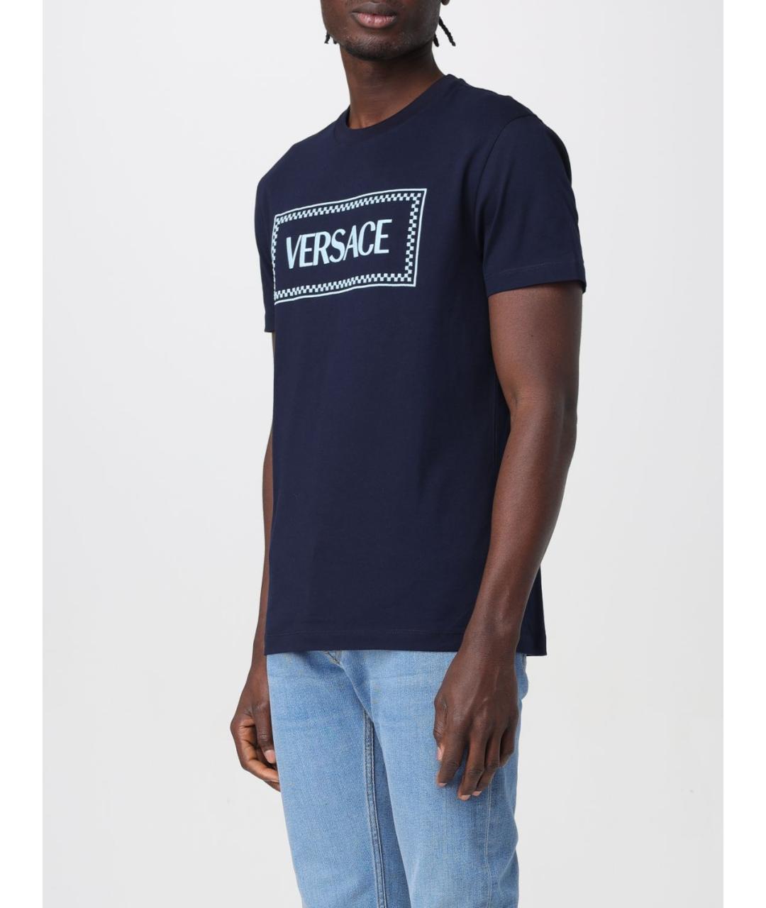 VERSACE Синяя хлопковая футболка, фото 5