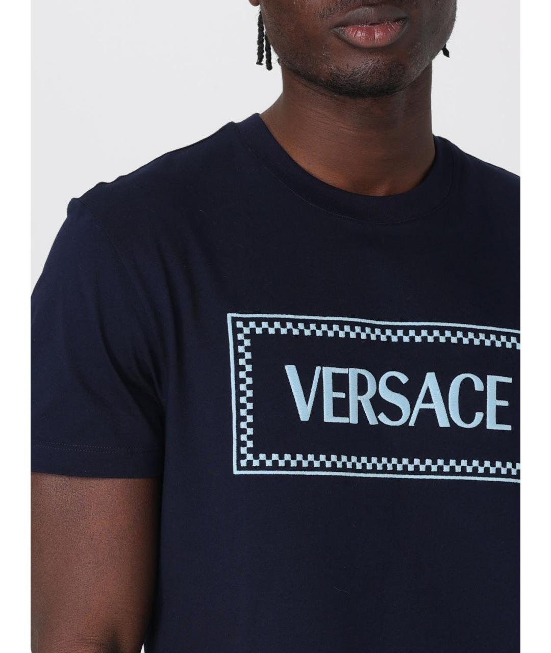 VERSACE Синяя хлопковая футболка, фото 6