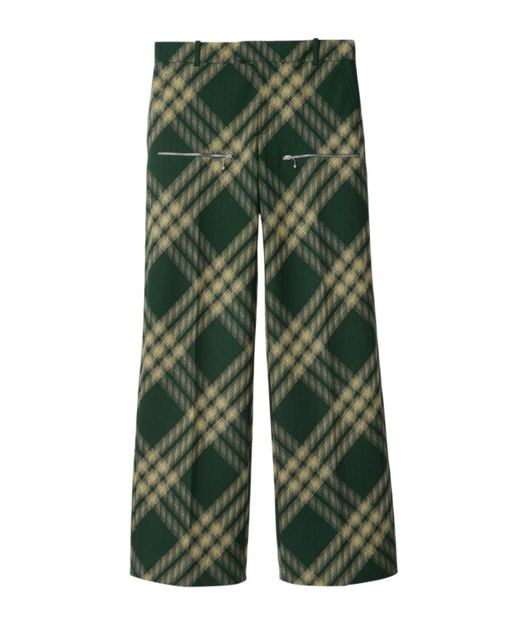 BURBERRY Зеленые шерстяные повседневные брюки, фото 1