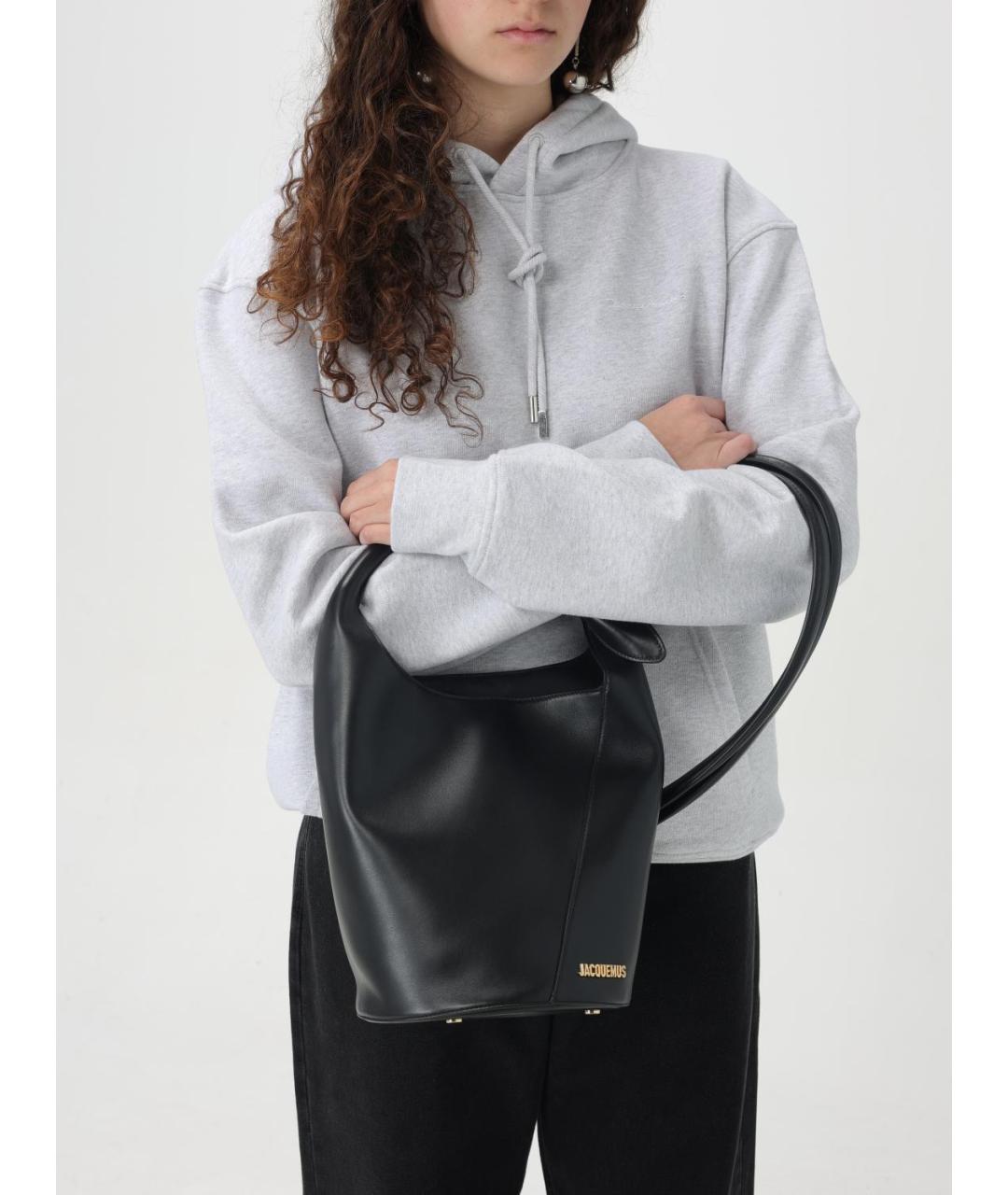 JACQUEMUS Черная кожаная сумка тоут, фото 2
