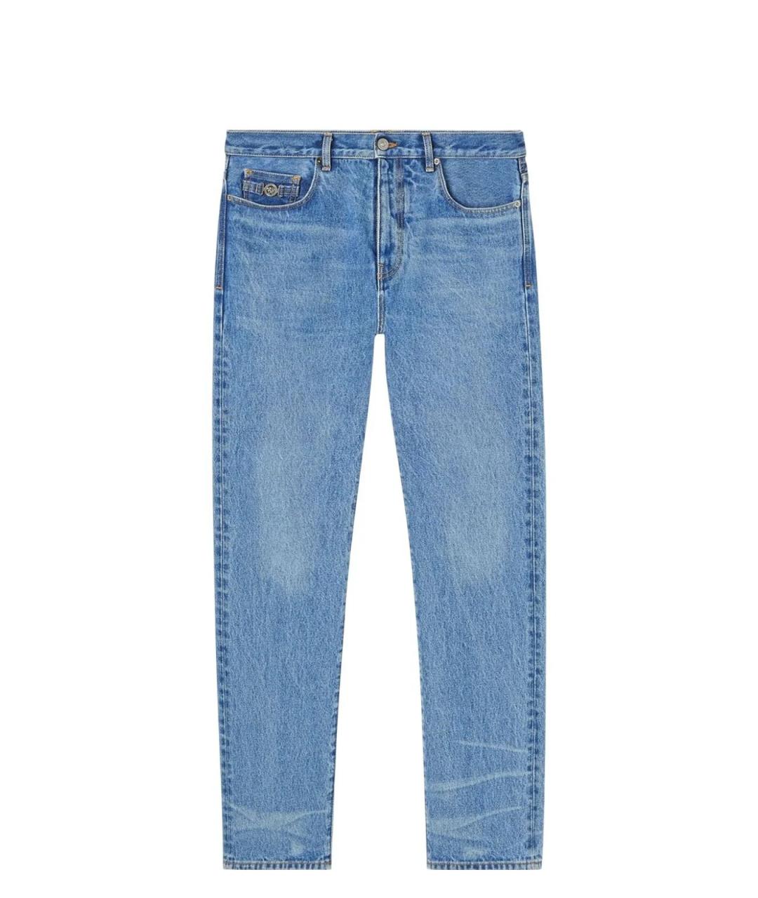 VERSACE Голубые хлопковые прямые джинсы, фото 1