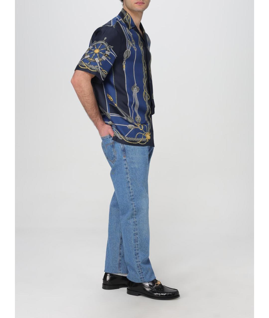 VERSACE Голубые хлопковые прямые джинсы, фото 3