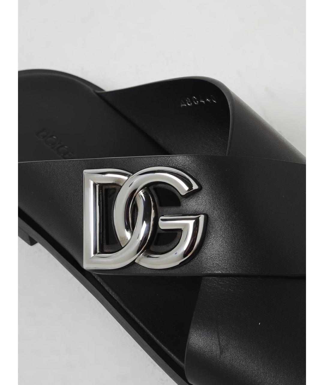 DOLCE&GABBANA Черные кожаные шлепанцы, фото 4