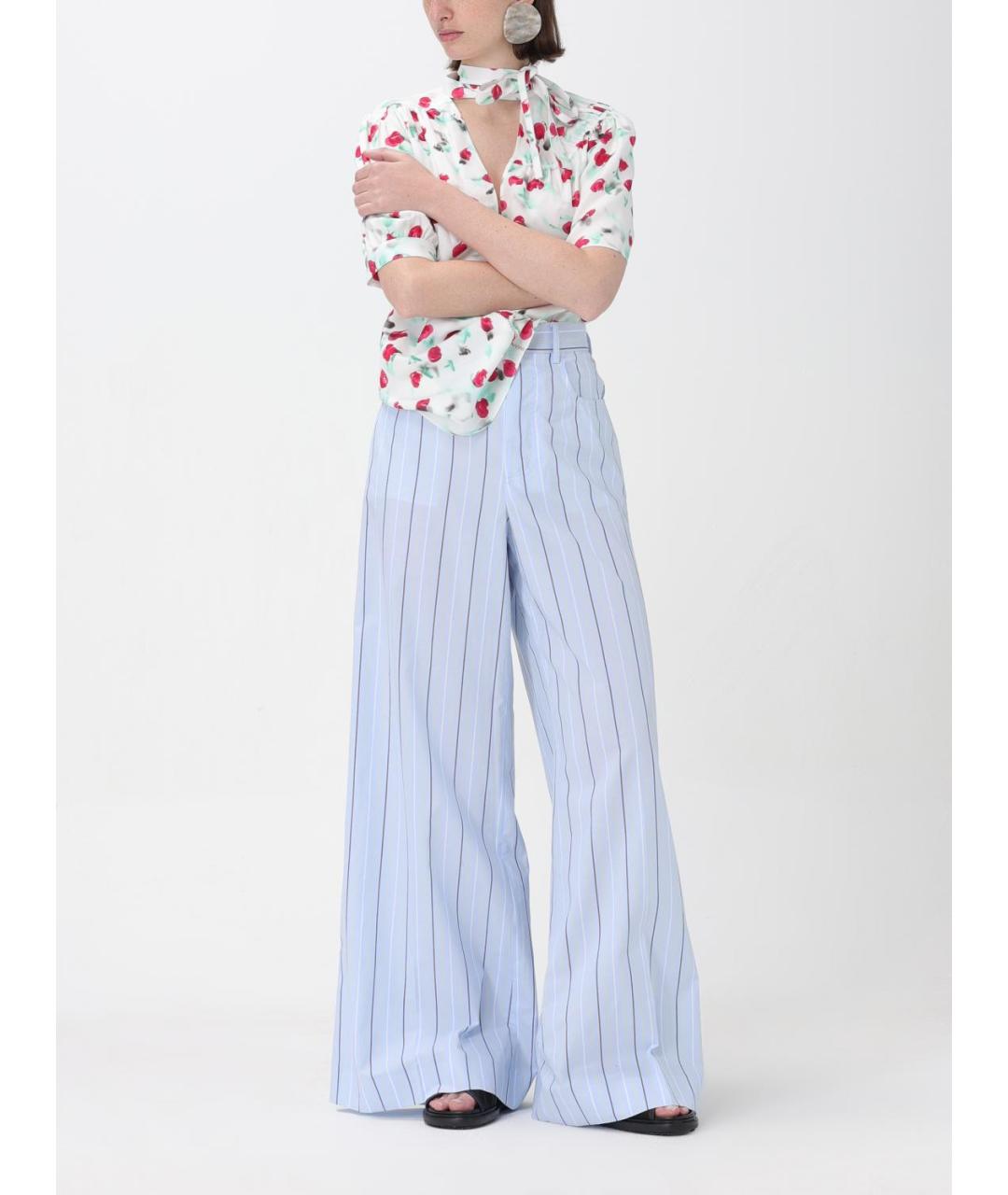 MARNI Голубые хлопковые брюки широкие, фото 3