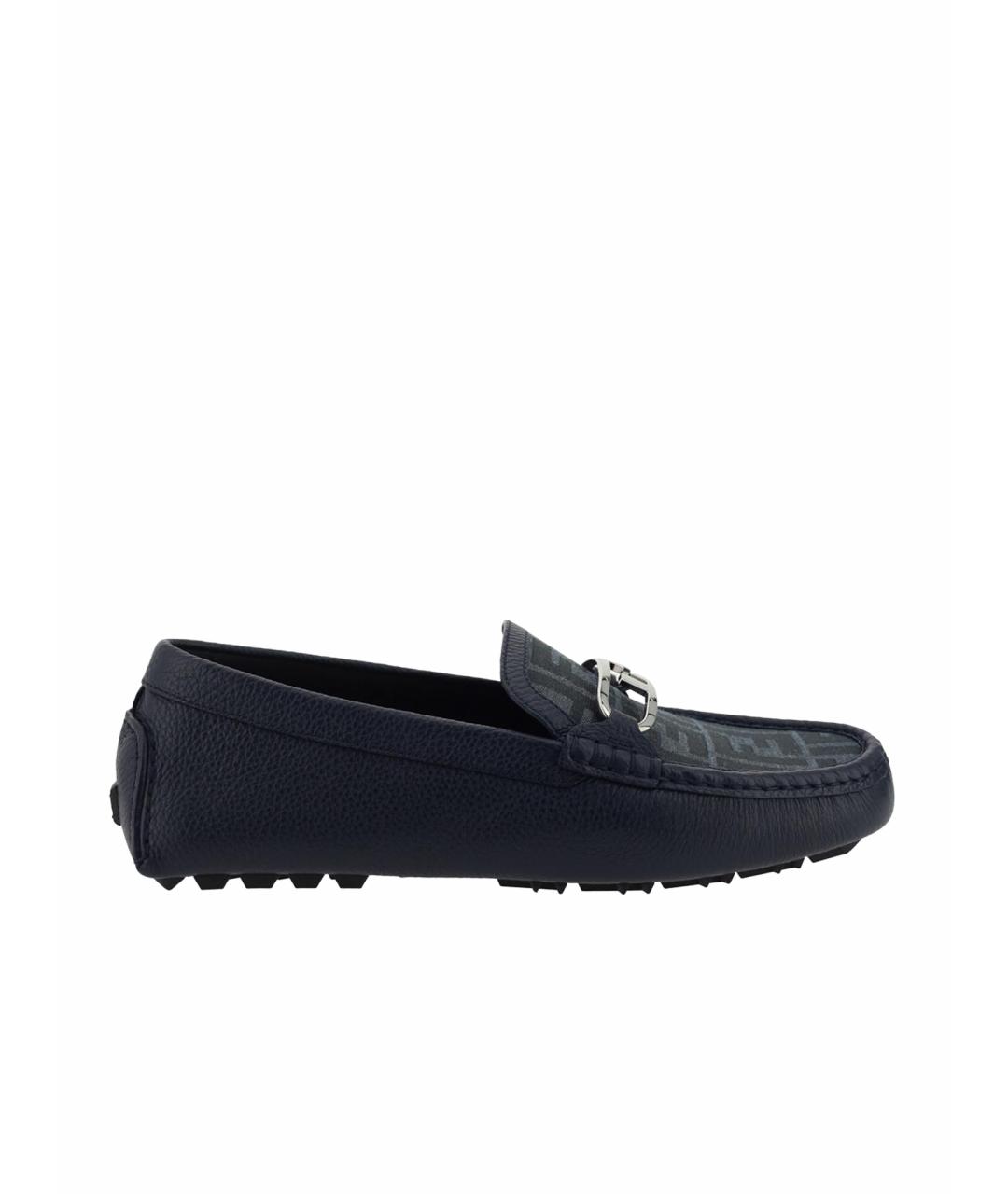 FENDI Синие кожаные мокасины, фото 1
