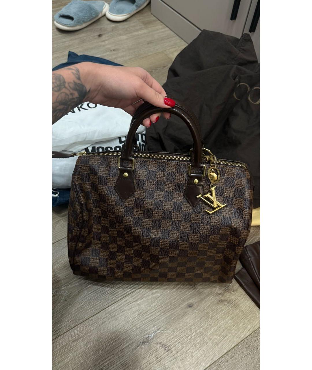 LOUIS VUITTON Коричневая кожаная сумка с короткими ручками, фото 2