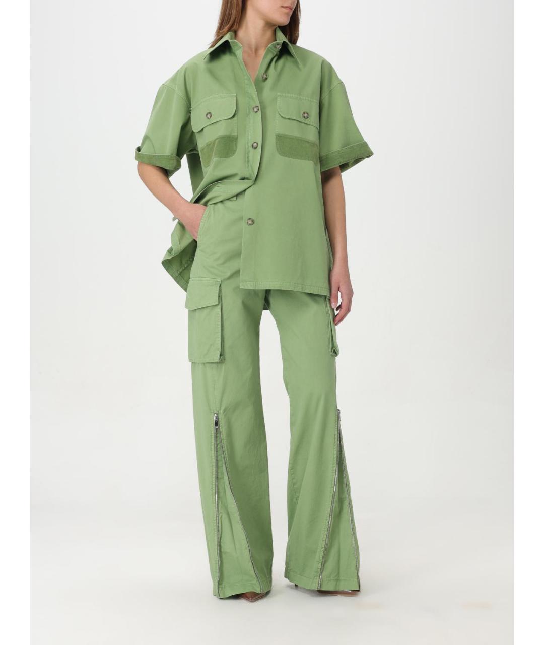 STELLA MCCARTNEY Зеленые хлопковые прямые брюки, фото 3