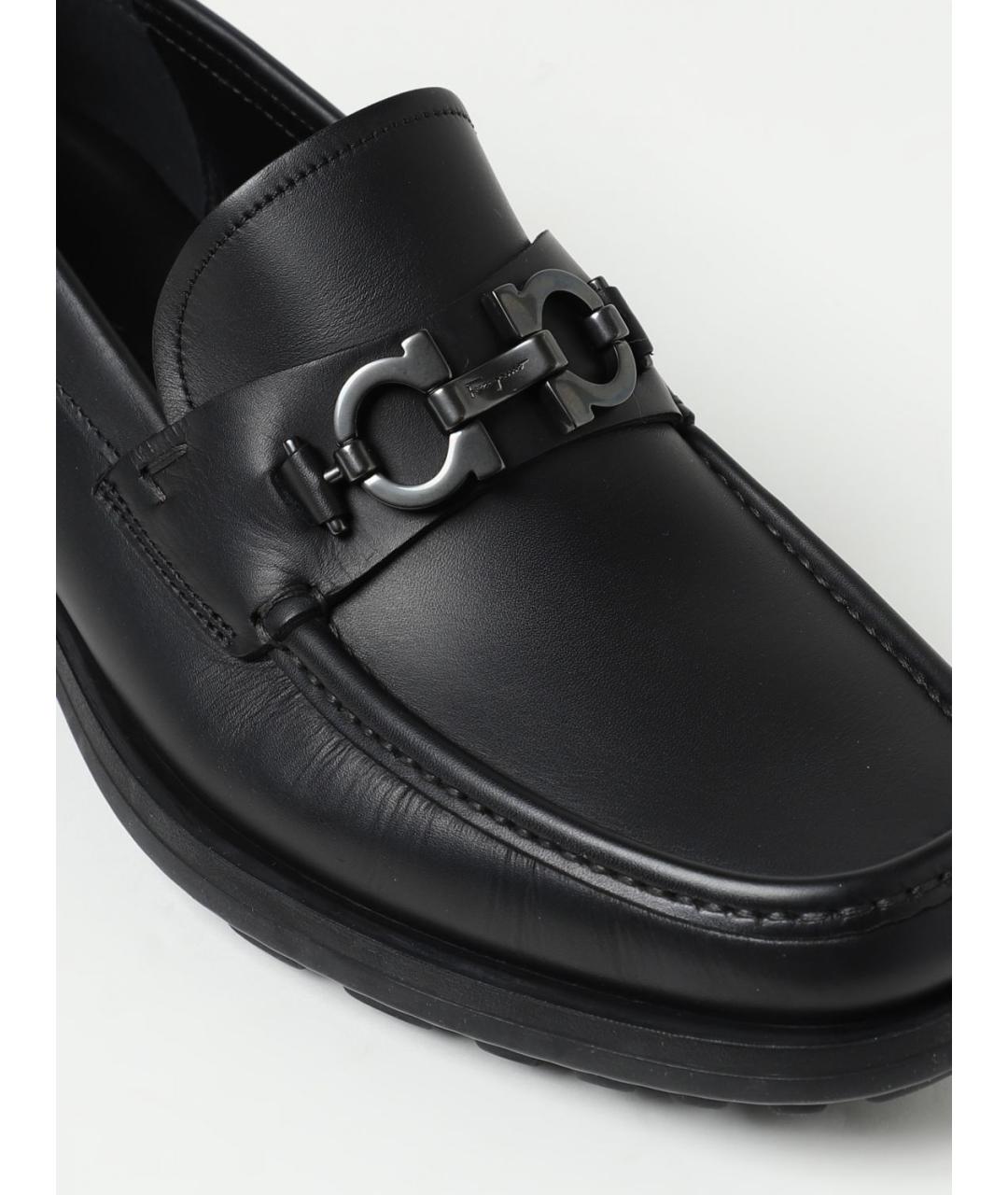 FERRAGAMO Черные кожаные лоферы, фото 4