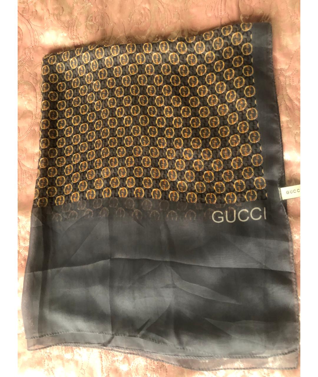 GUCCI Серый шелковый платок, фото 6