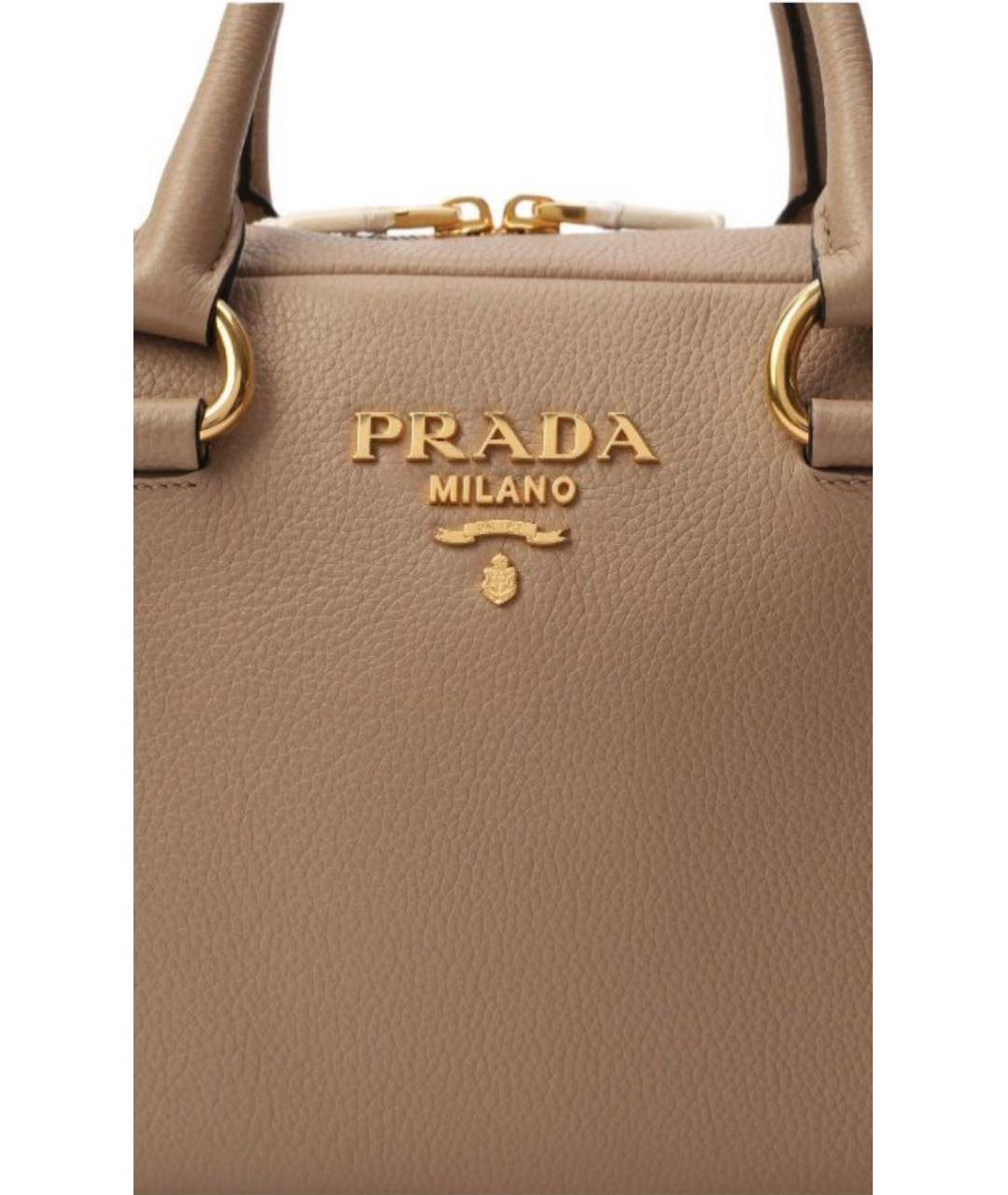 PRADA Бежевая кожаная сумка с короткими ручками, фото 7