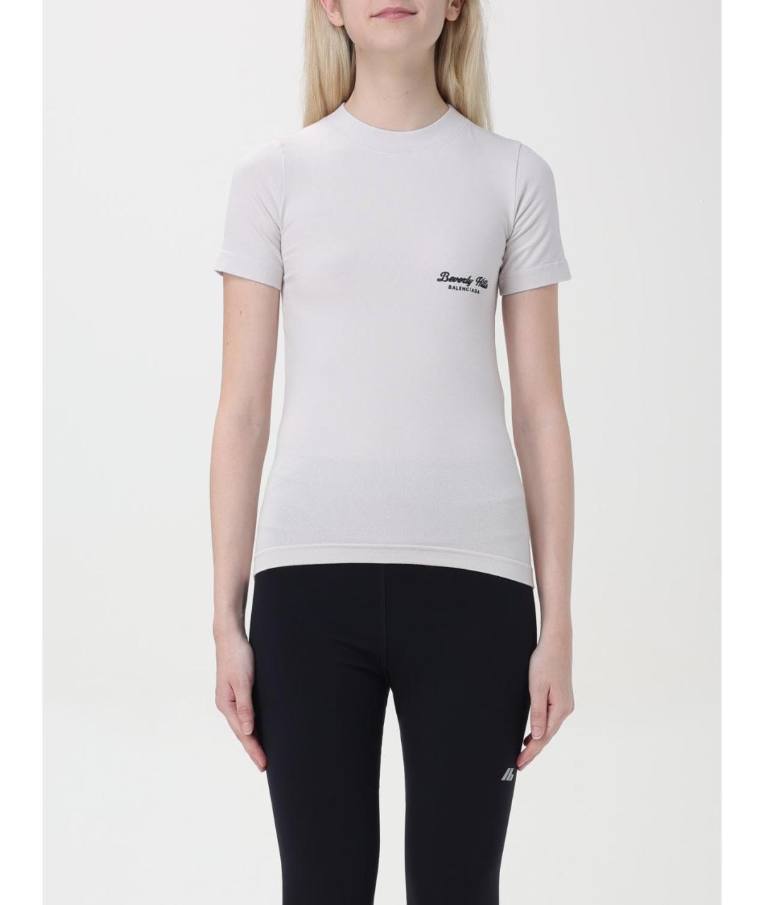 BALENCIAGA Белая хлопко-эластановая футболка, фото 2