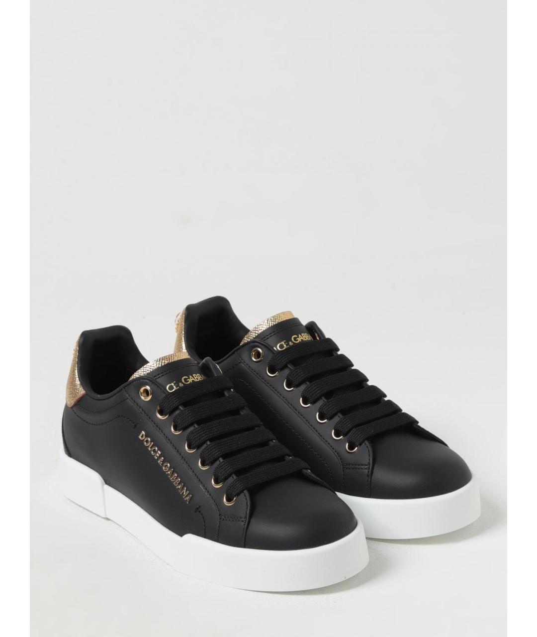DOLCE&GABBANA Черные кожаные кеды, фото 2