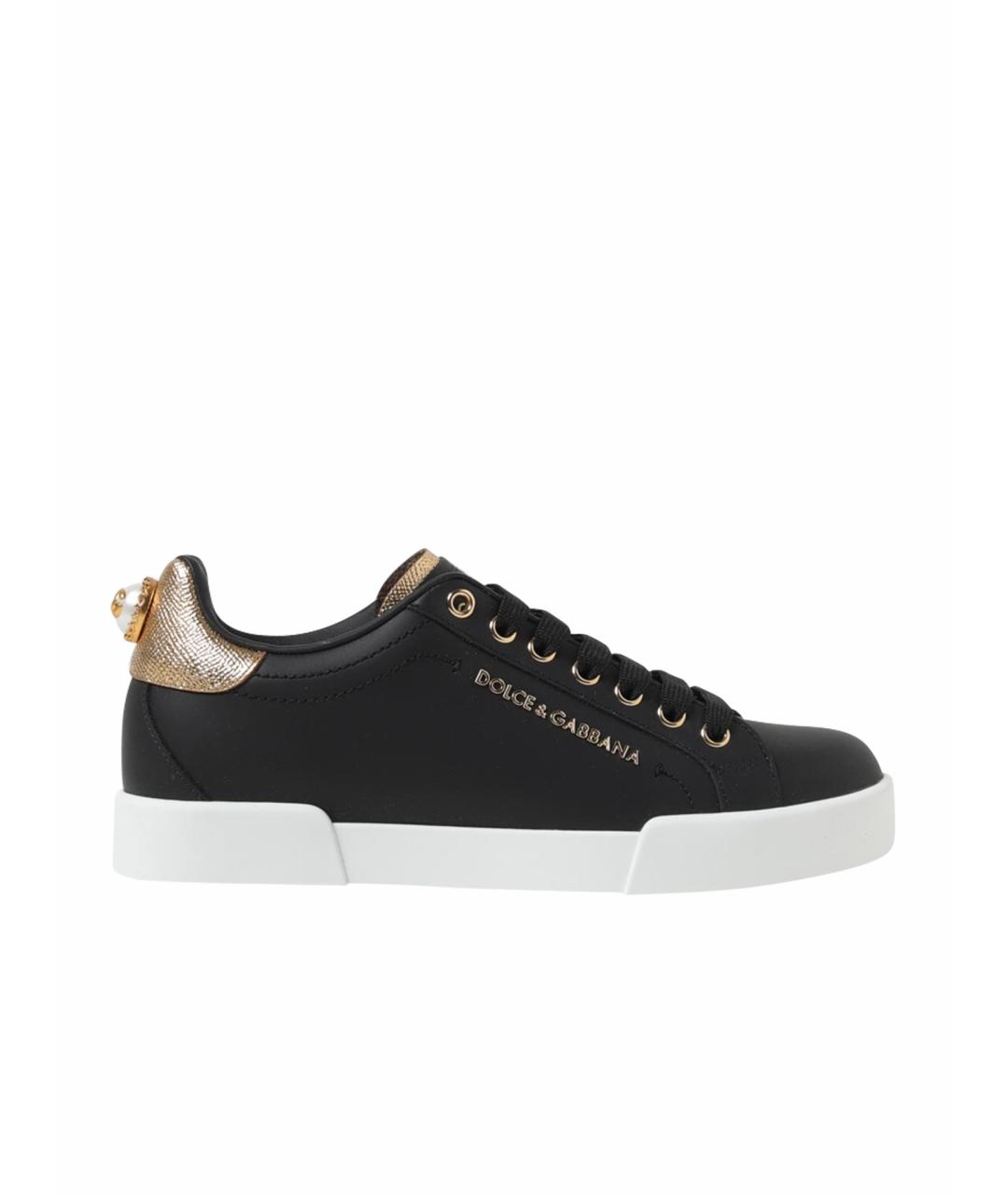 DOLCE&GABBANA Черные кожаные кеды, фото 1