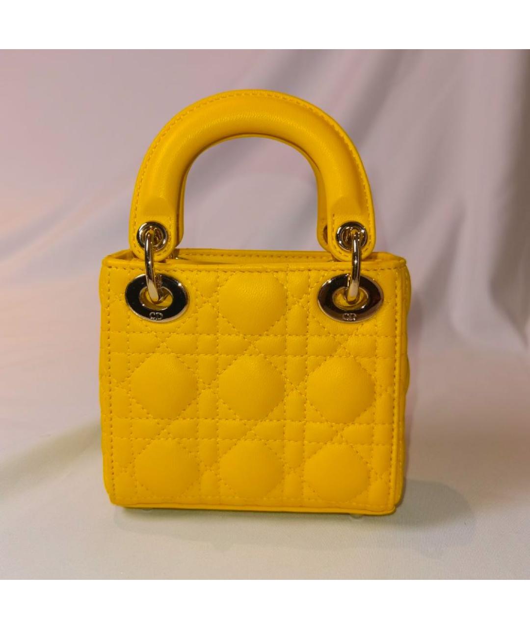 CHRISTIAN DIOR Желтая кожаная сумка с короткими ручками, фото 3