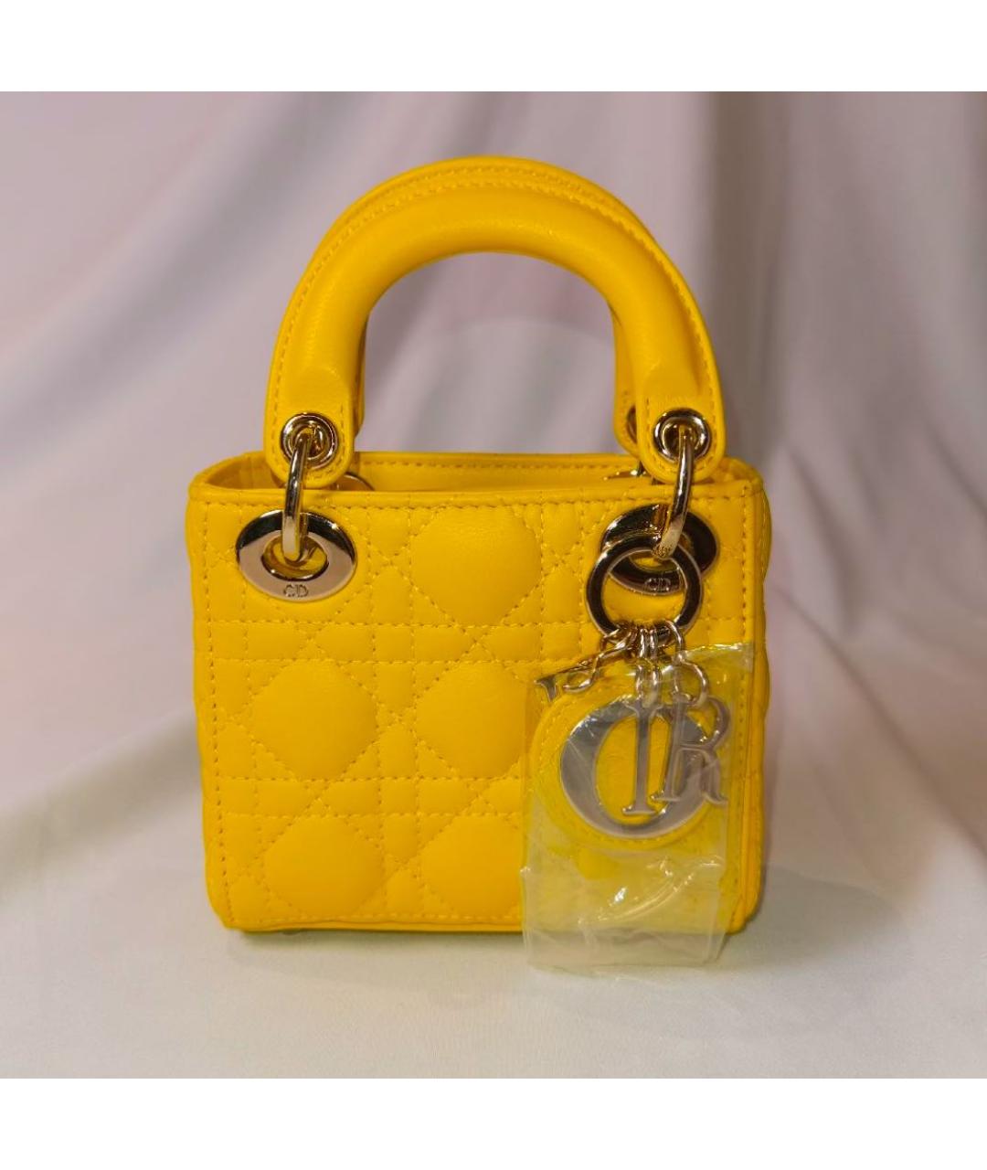 CHRISTIAN DIOR Желтая кожаная сумка с короткими ручками, фото 2