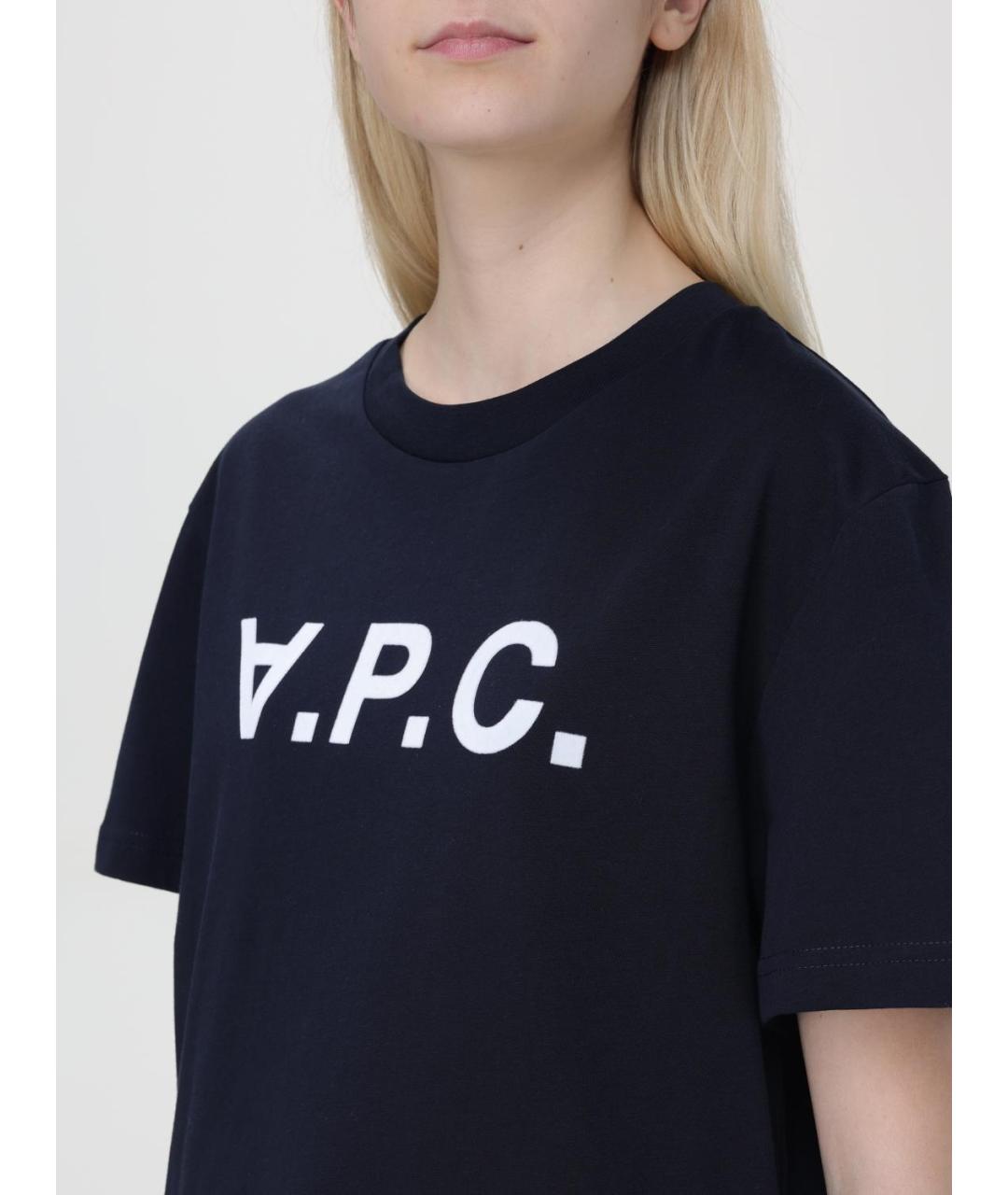 A.P.C. Темно-синяя хлопковая футболка, фото 4