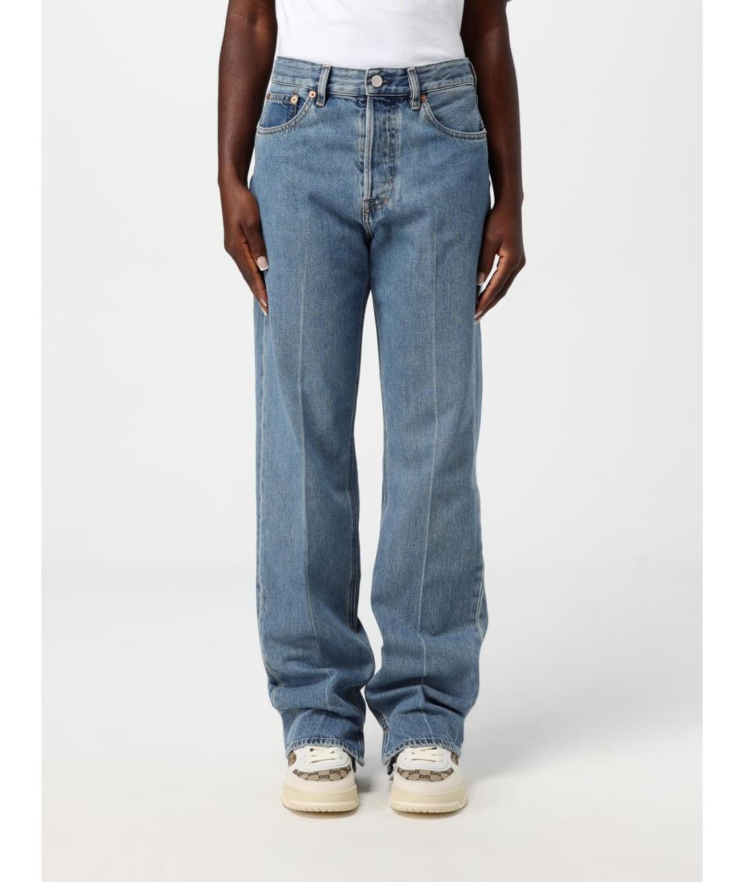 GUCCI Голубые хлопковые прямые джинсы, фото 2
