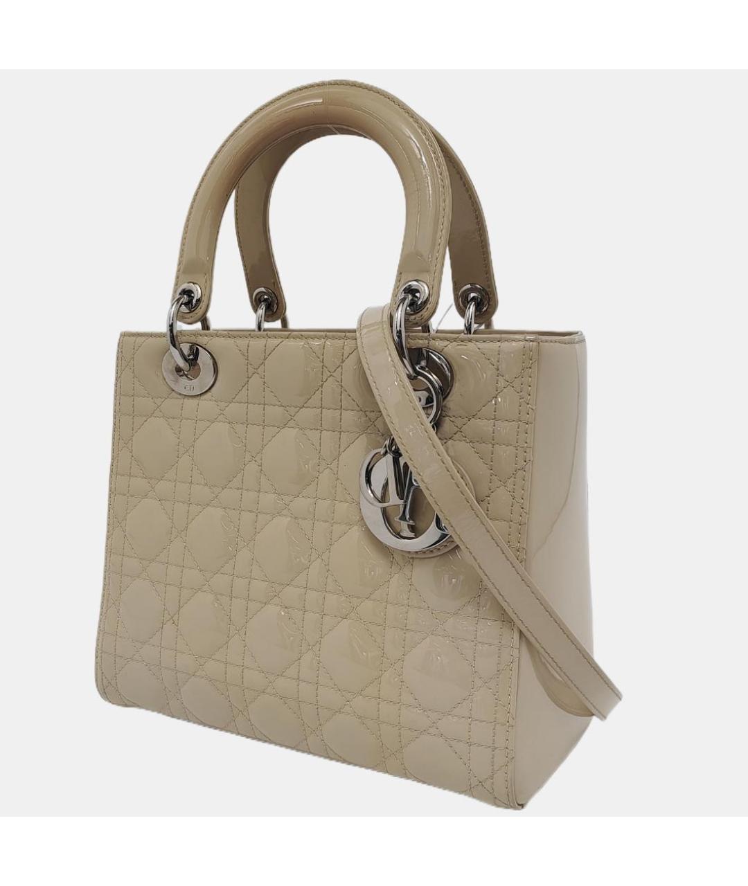CHRISTIAN DIOR Бежевая сумка с короткими ручками из лакированной кожи, фото 2