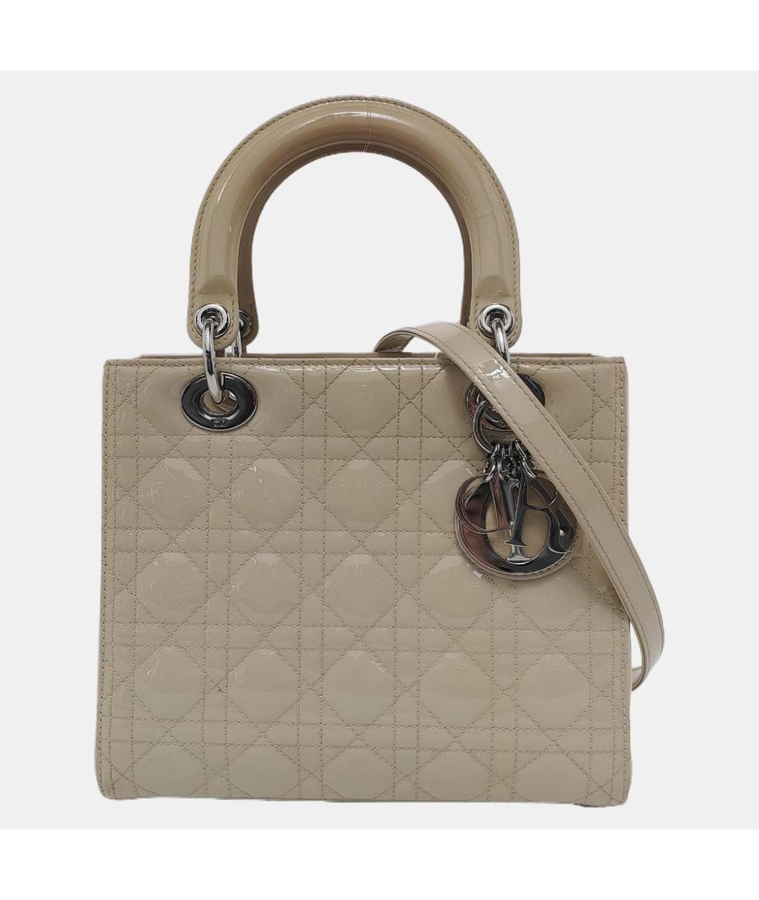 CHRISTIAN DIOR Бежевая сумка с короткими ручками из лакированной кожи, фото 5
