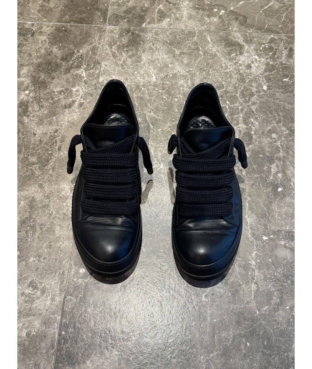 RICK OWENS Черные кожаные низкие кроссовки / кеды, фото 2