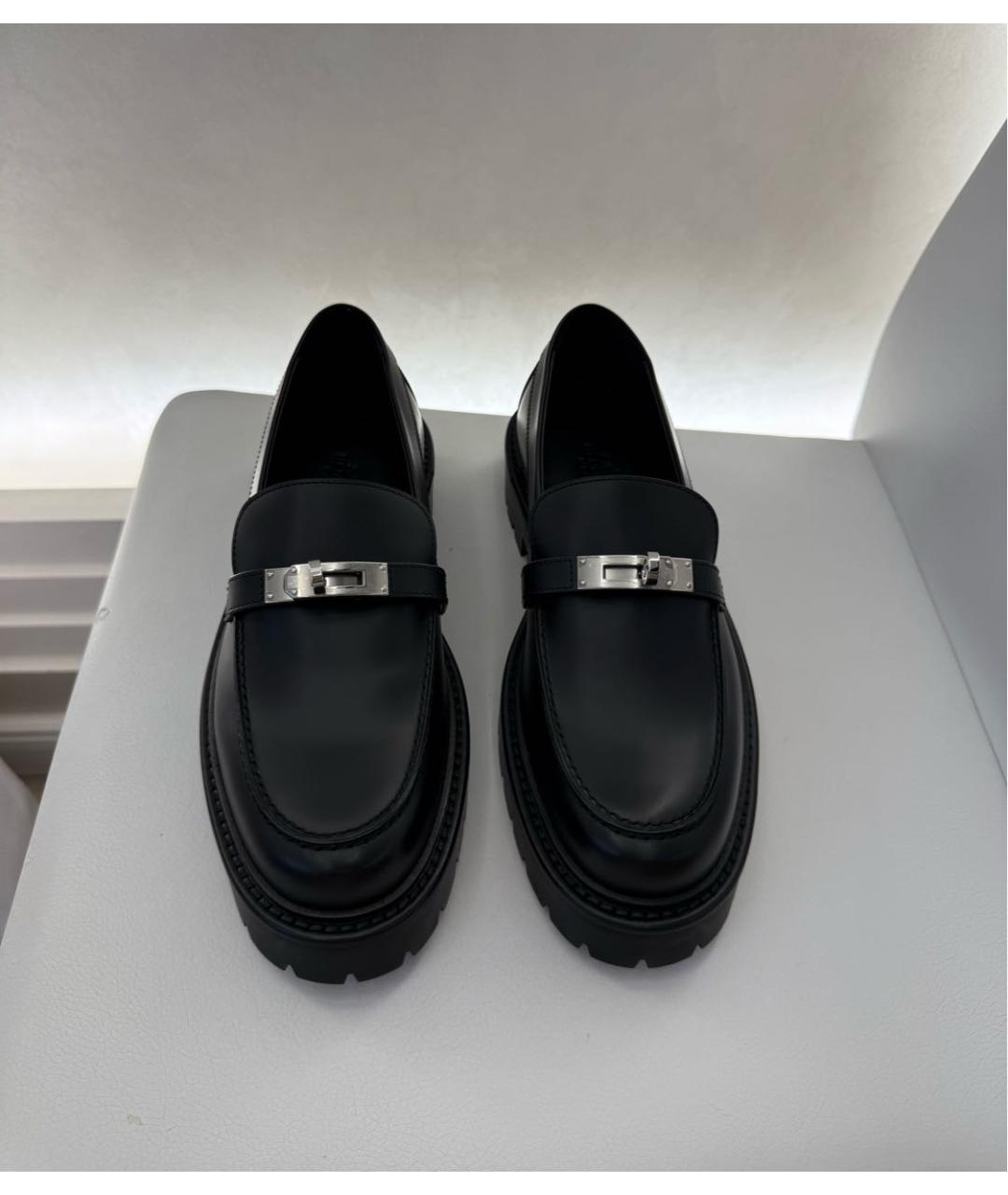 HERMES Черные кожаные лоферы, фото 2
